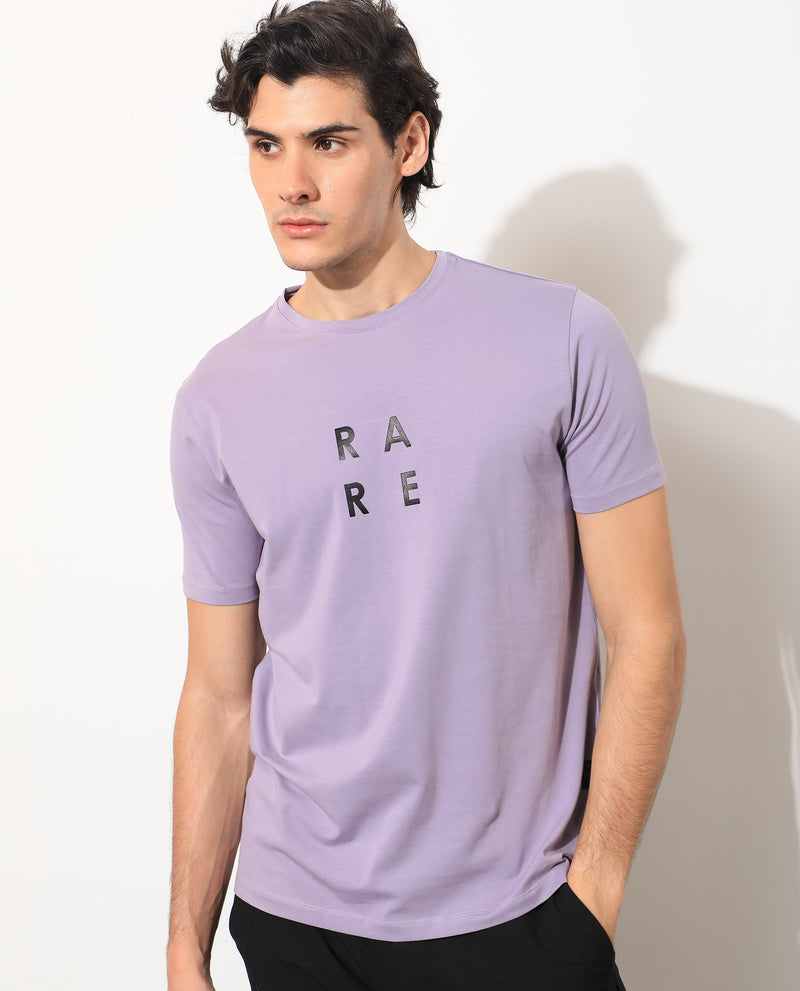 Rare Rabbit Mens Lalyy Purple Cotton Lycra Fabric Short Sleeves Slim Fit T-Shirt
