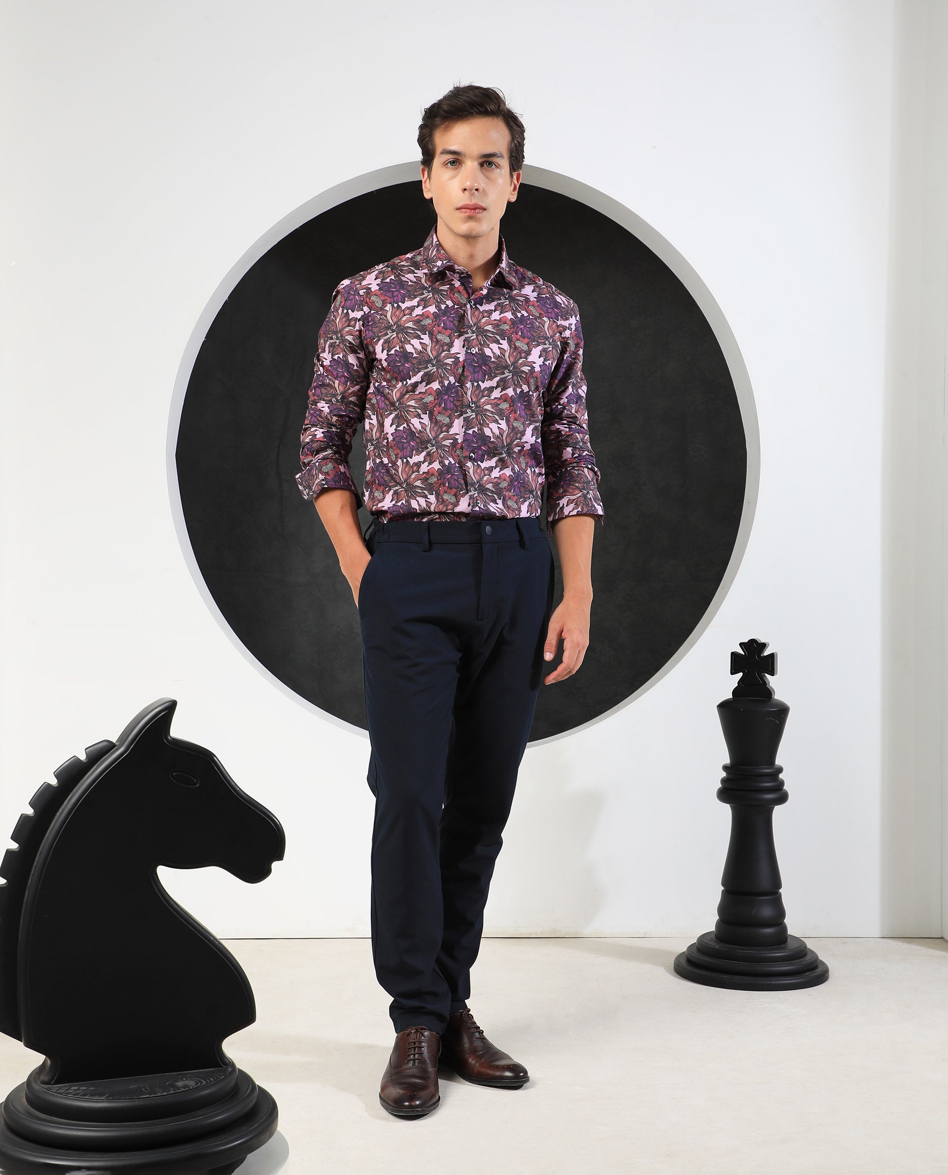 Rare Rabbit Men's Ezees Purple Cotton Fabric Floral Print Full Sleeves Shirt