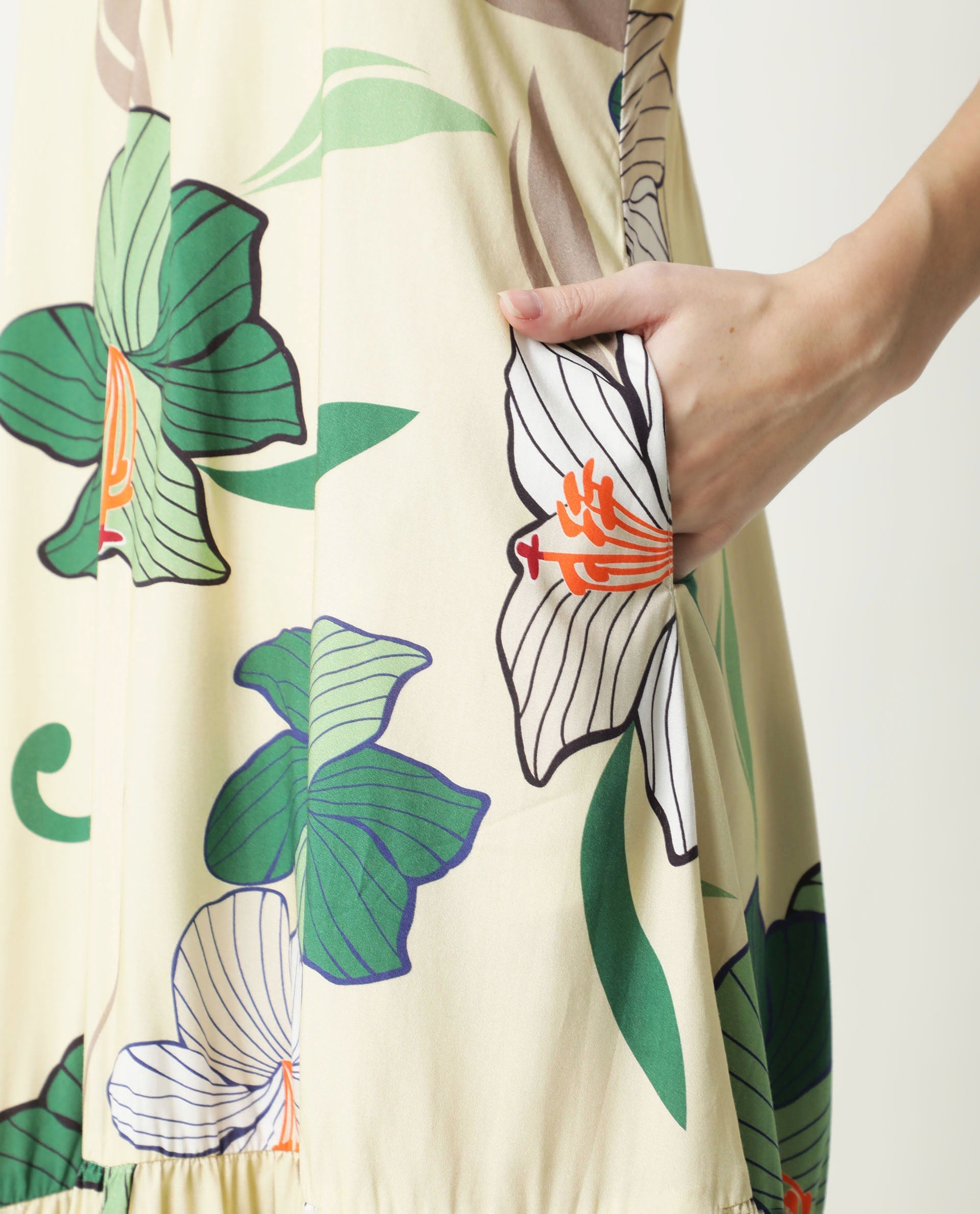 Rareism Women Etana Off White Deep U Neck With Double Spaghetti Straps And Pockets Midi Dress