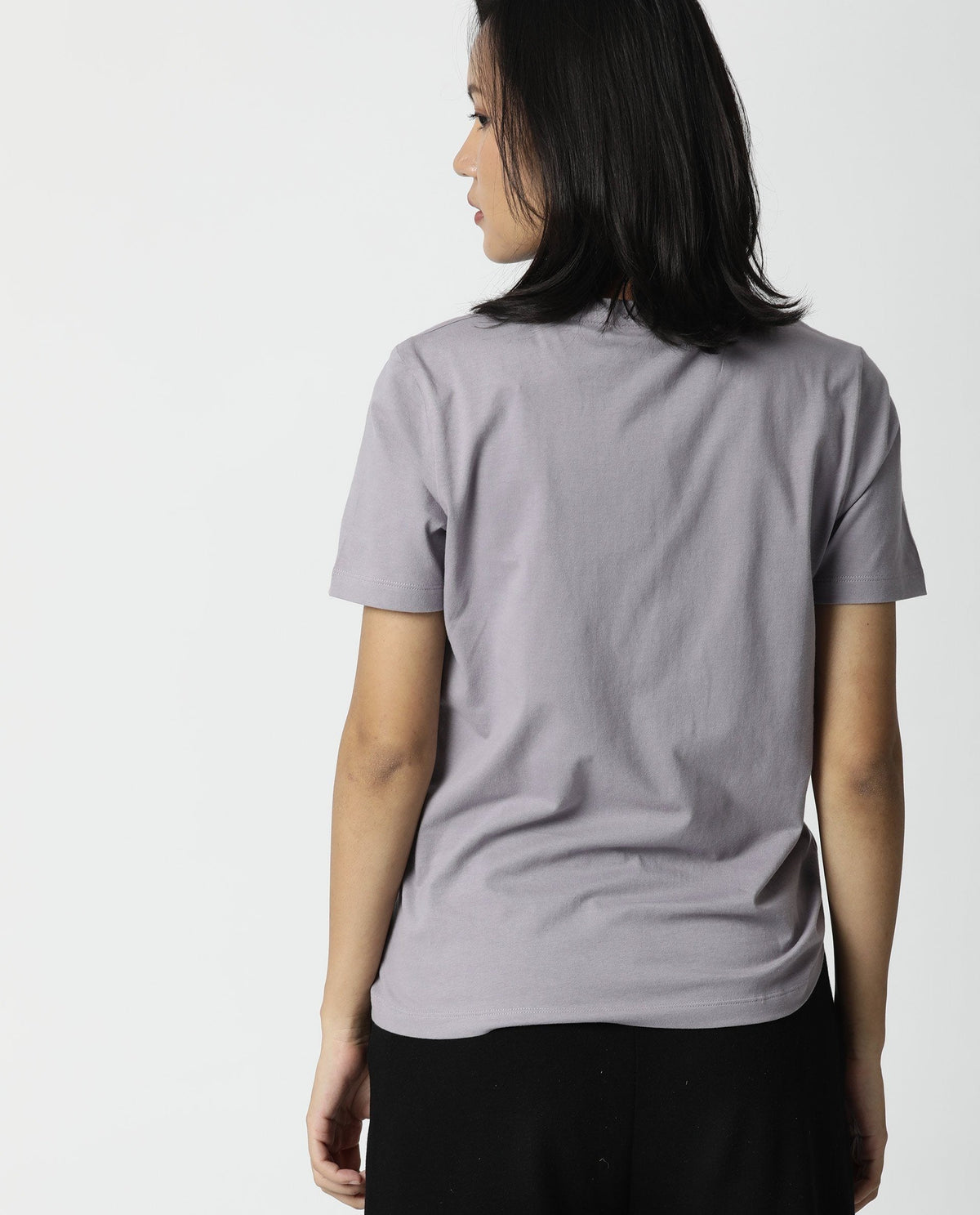 Rareism Womens Luani Lilac T-Shirt Supima Cotton Fabric Slim Fit Round Neck