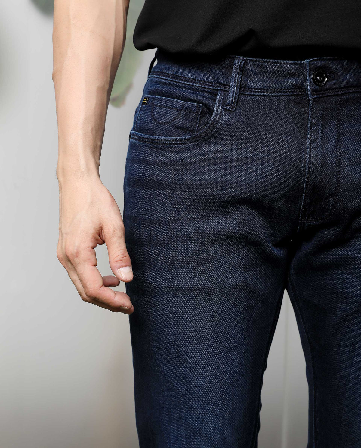 Rare Rabbit Men's Chevillon Dark Navy Dark Wash Mid-Rise Slim Fit Jeans