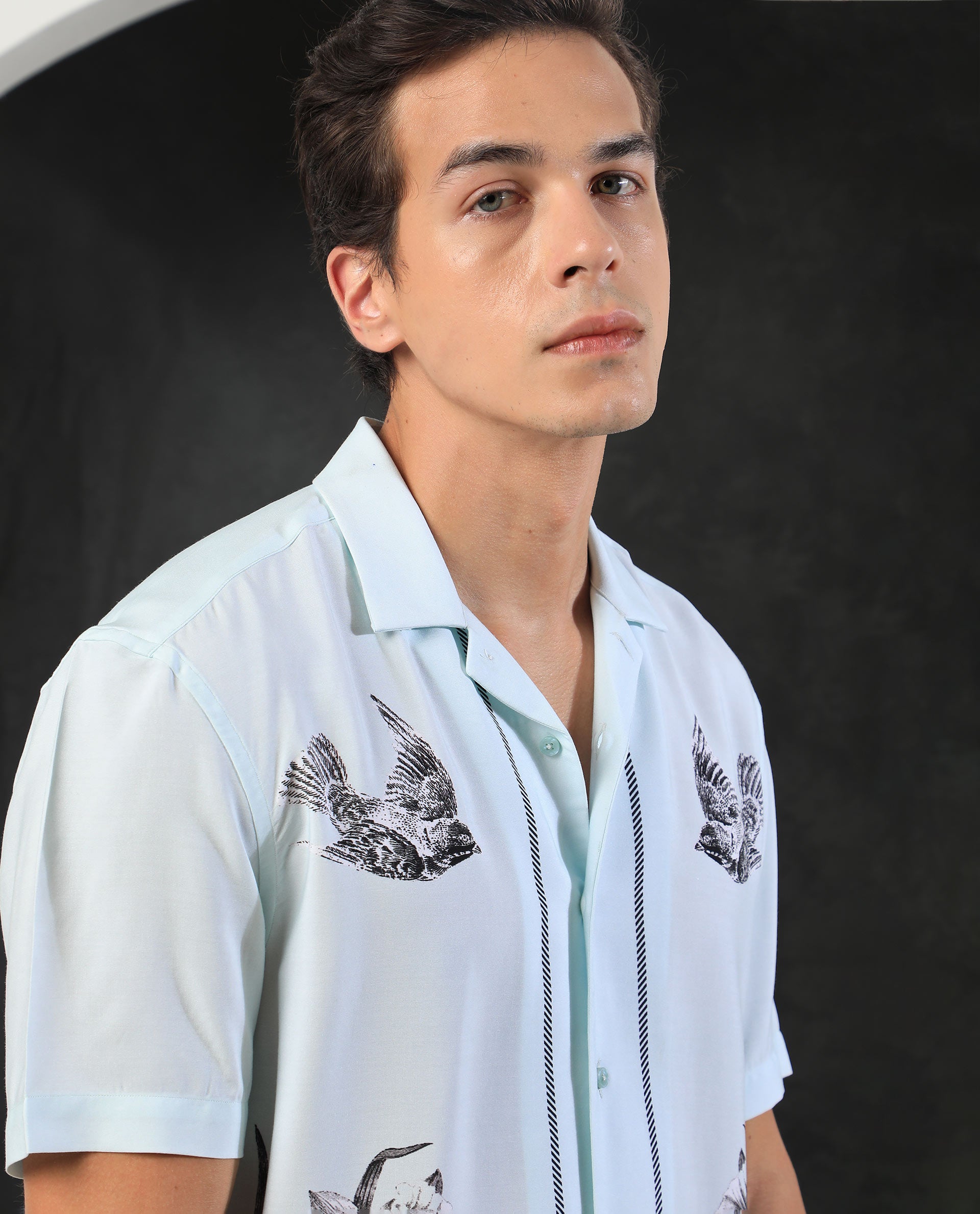 Rare Rabbit Men's Nicaro Turq Viscose Fabric Floral Print Half Sleeves Shirt