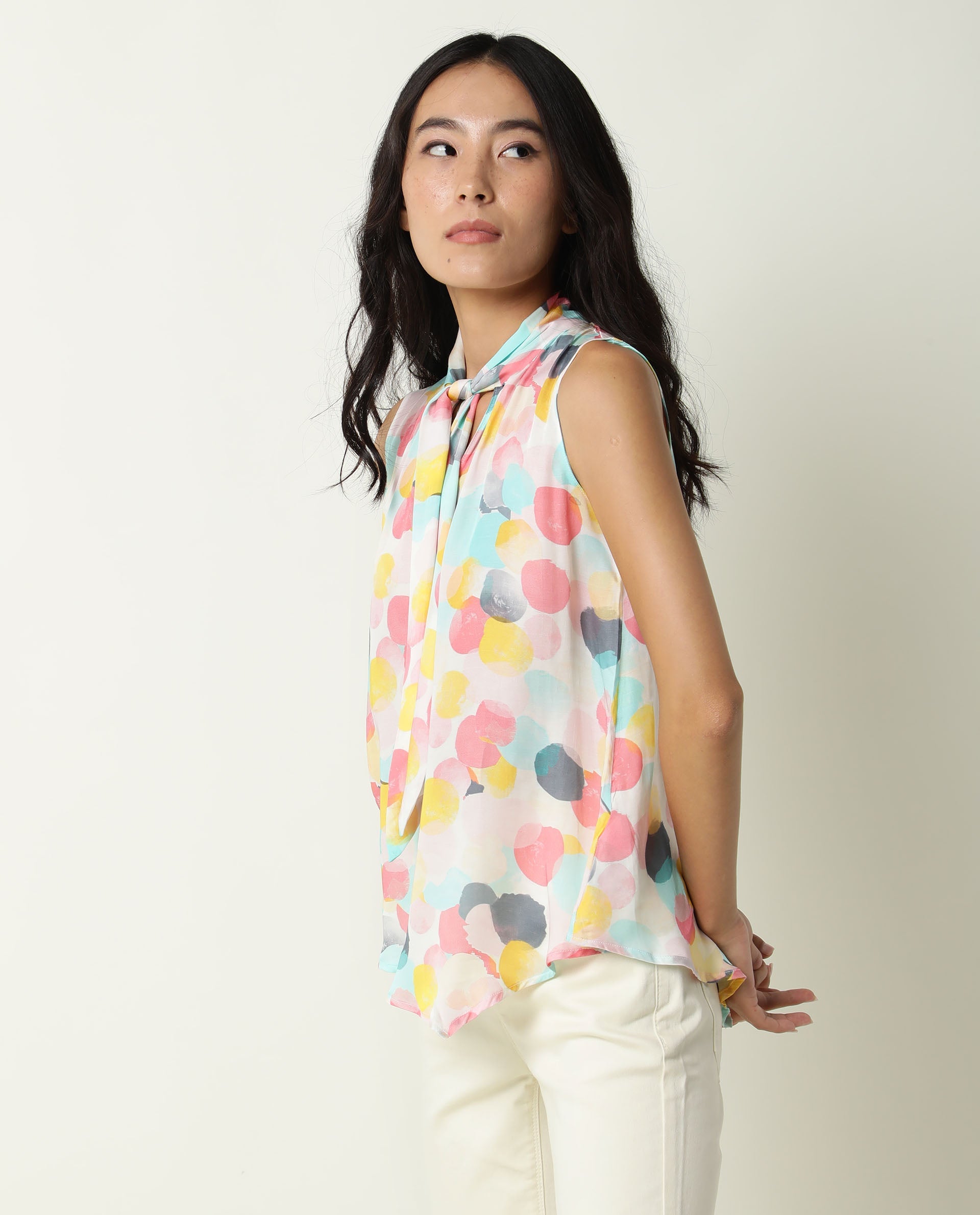 Rareism Womens Isro Pink Top Modal Fabric Regular Fit Sleeveless Mandarin Neck