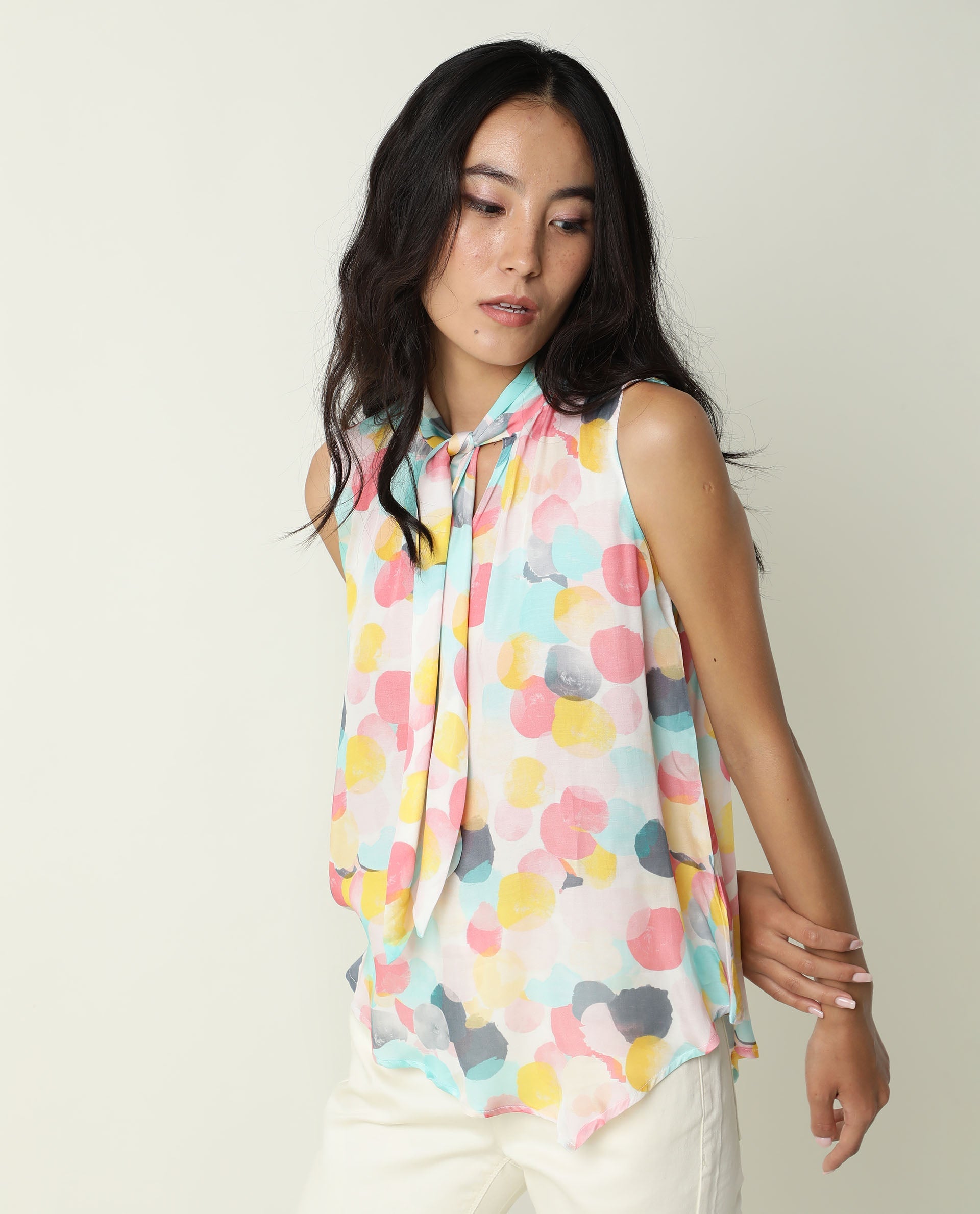 Rareism Womens Isro Pink Top Modal Fabric Regular Fit Sleeveless Mandarin Neck