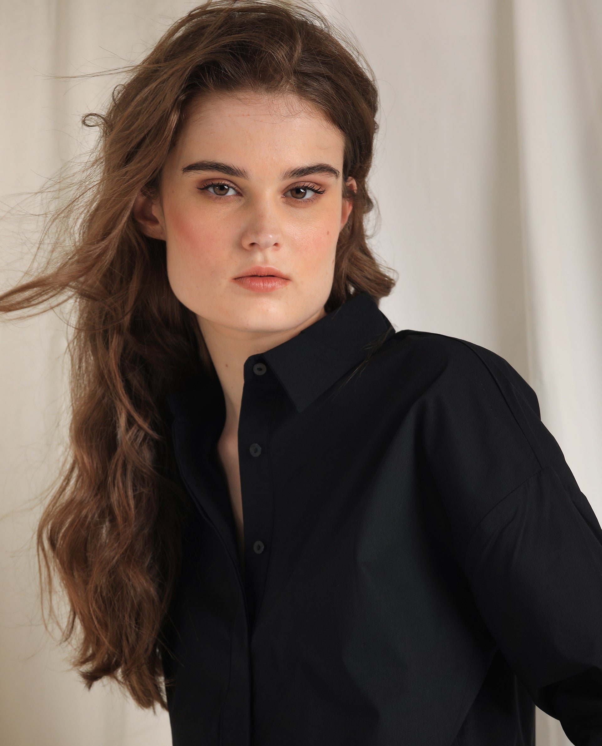 Rareism Womens Eleven Black Top Polyester Fabric Regular Fit 3/4 Sleeve Collared Neck