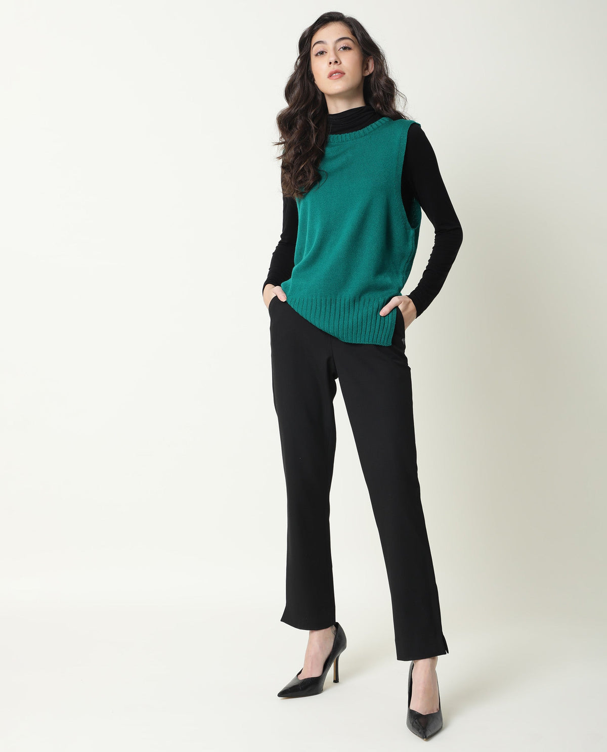 Rareism Women Sleek Green Sweater Sleeveless