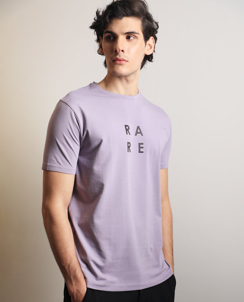 Rare Rabbit Mens Lalyy Purple Cotton Lycra Fabric Short Sleeves Slim Fit T-Shirt