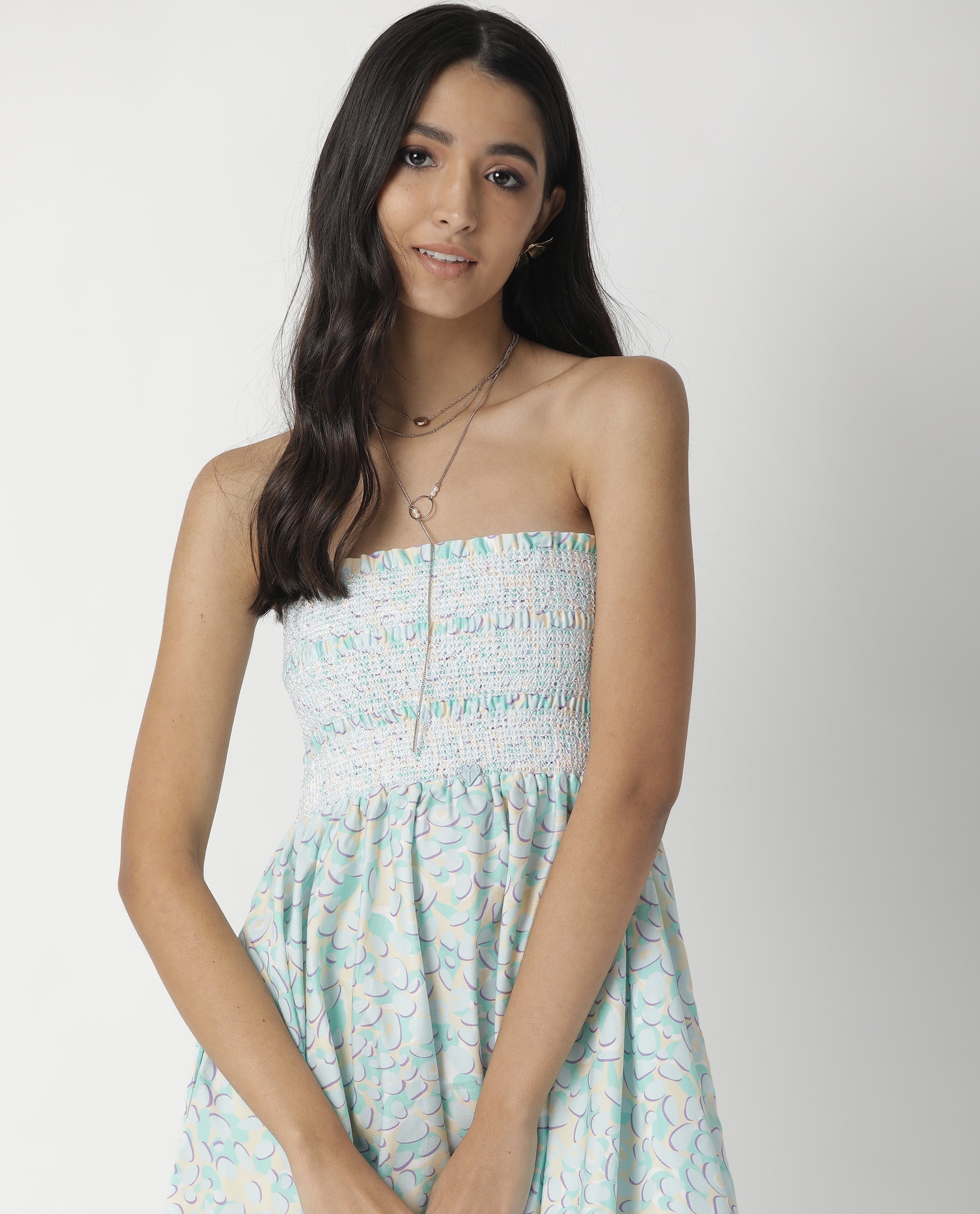 Rareism Women Toki Purple Dress Cotton Satin Fabric Sleeveless Printed