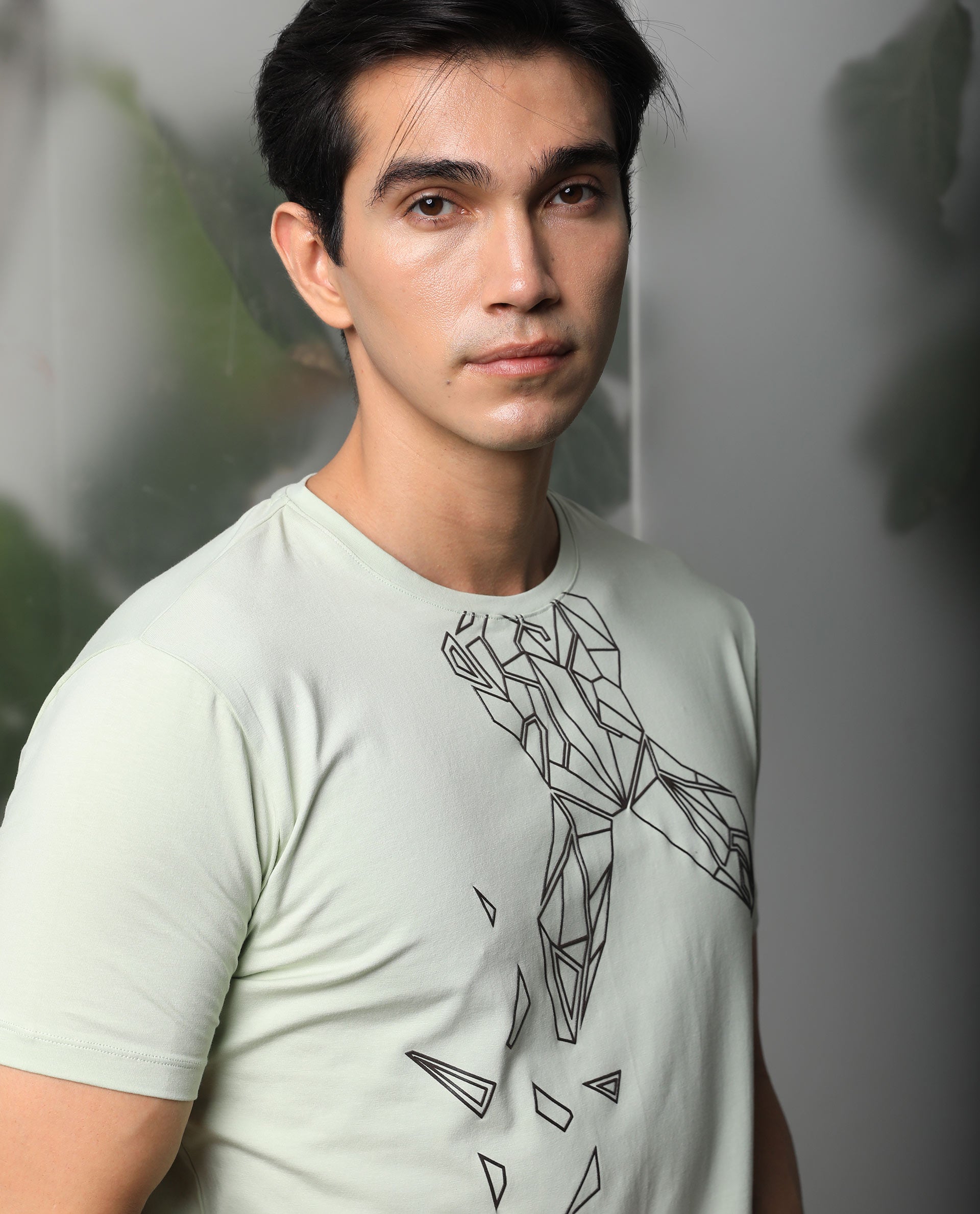 Rare Rabbit Men's Loginn Olive Crew Neck HD Print Logo Half Sleeves Regular Fit T-Shirt