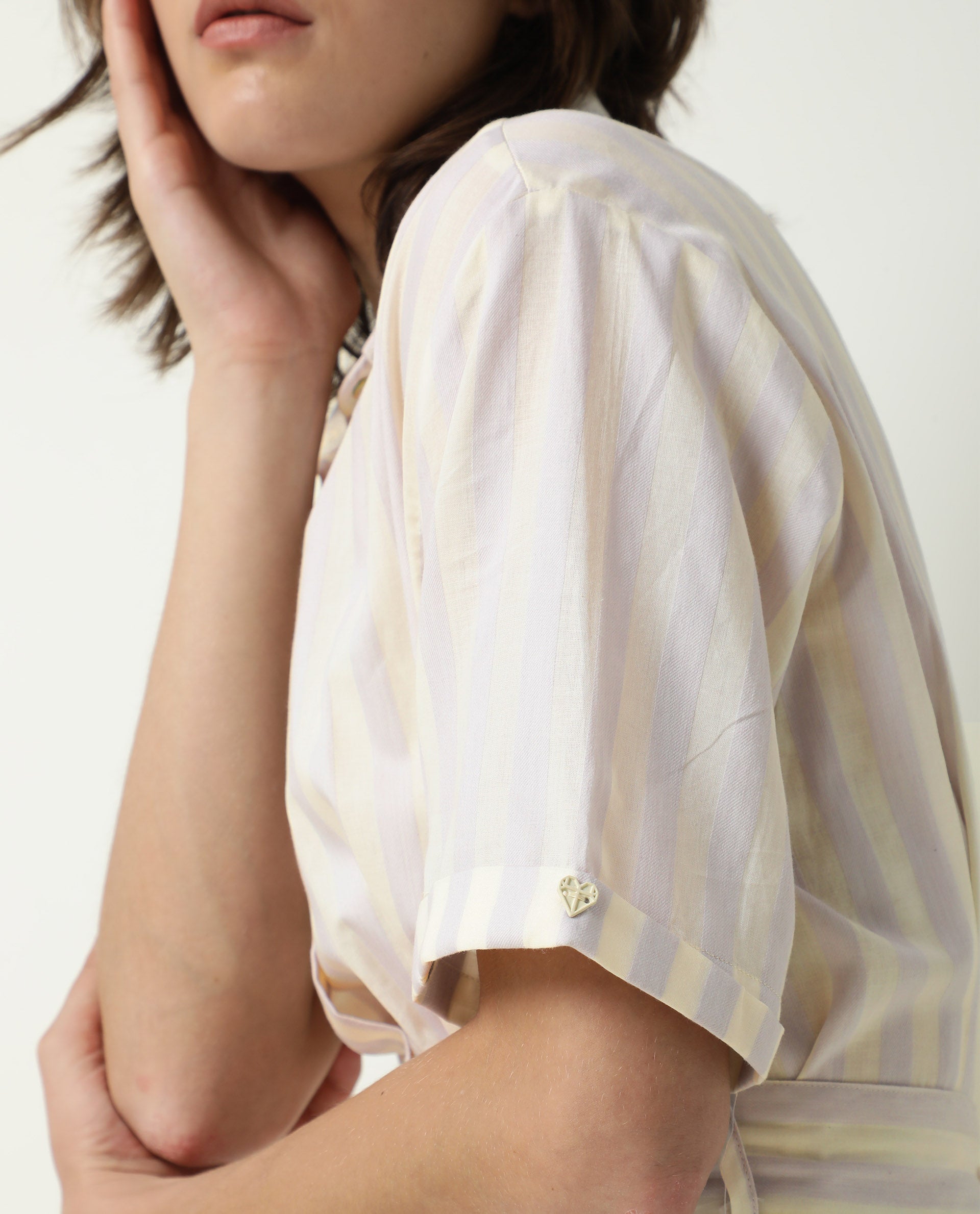 Rareism Women Paris Yellow Shirt Collar Half Sleeves Front Placket Button Closure With Fabric Waist Belt Midi Dress