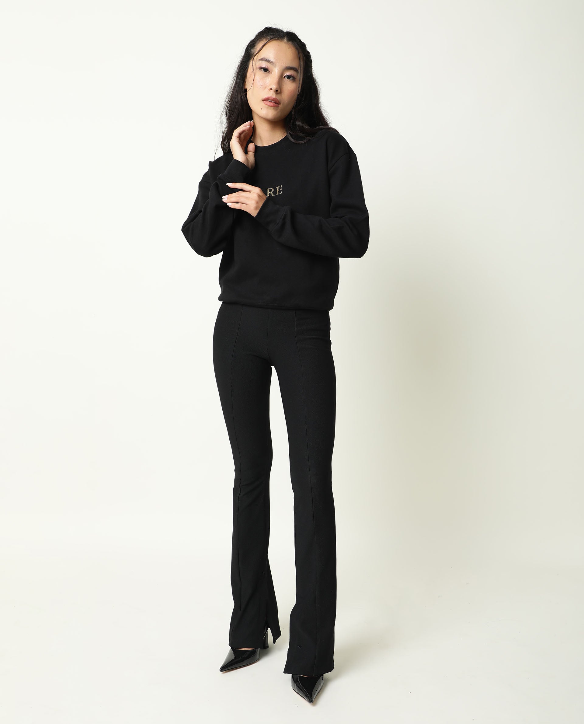 Rareism Womens Goldy Black Sweatshirt Crew Neck Full Sleeve Cotton Blend Fabric Relaxed Fit