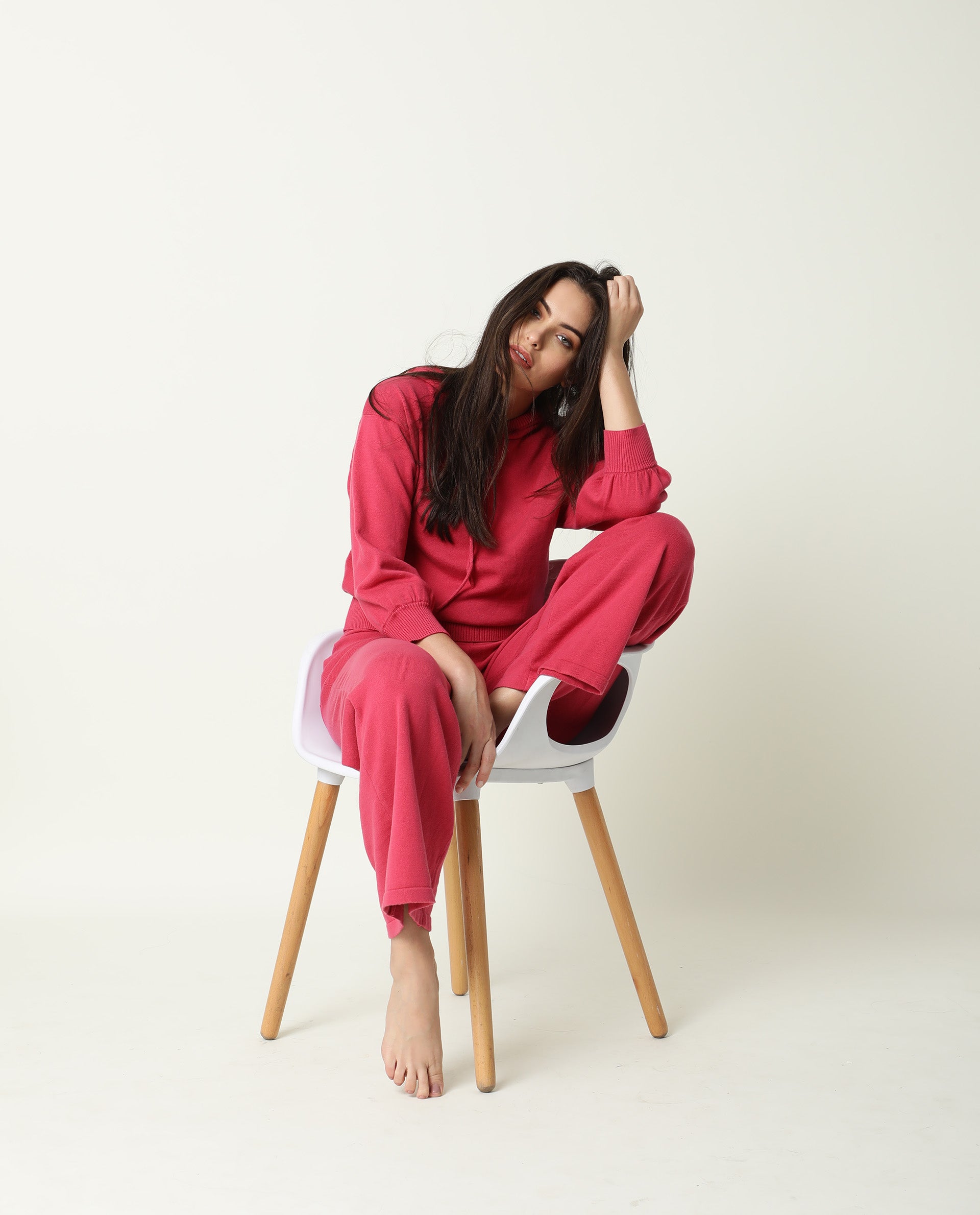 Rareism Women Finn Light Pink Cotton Fabric Straight Fit Full Sleeves Solid Hooded Track Suit