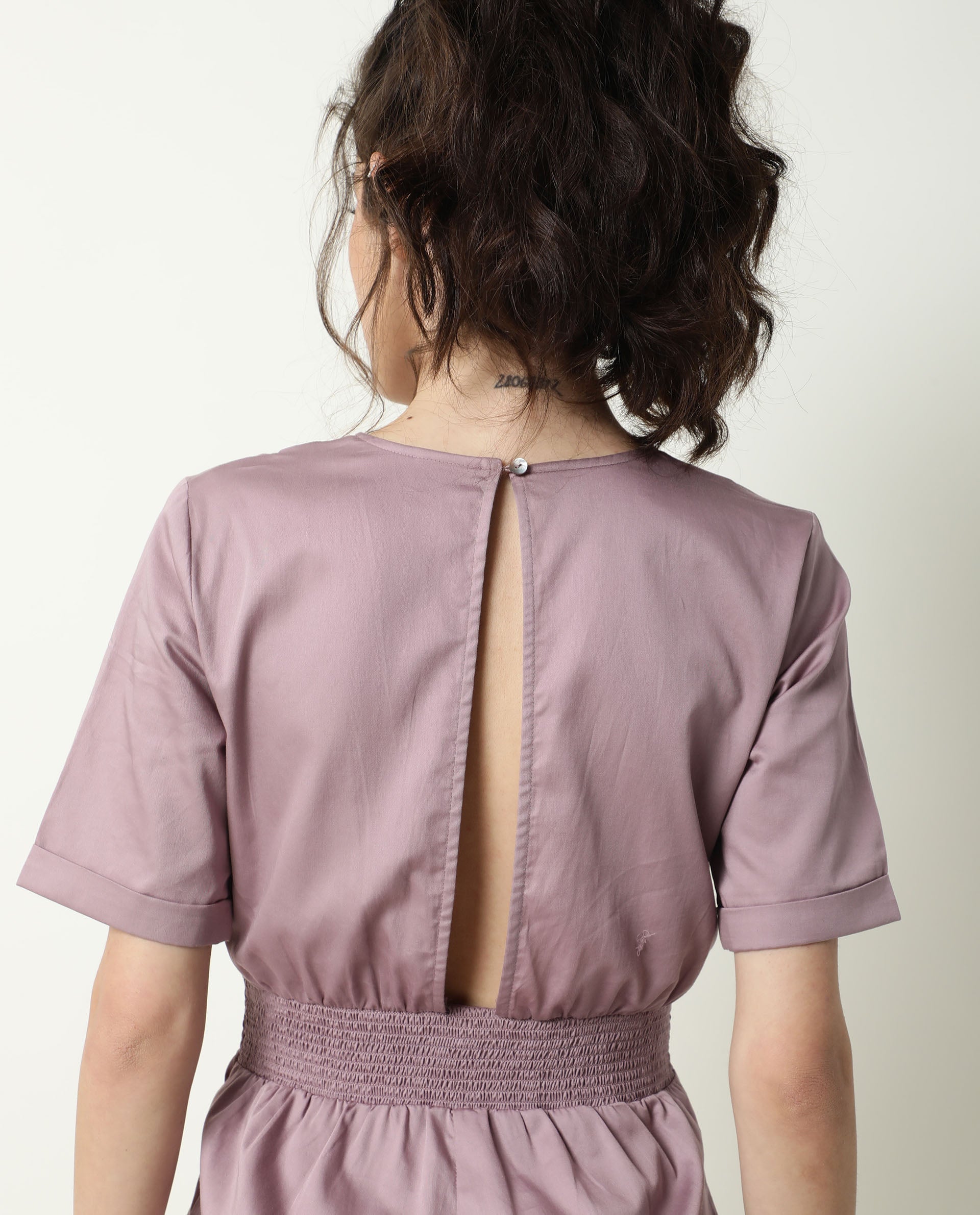 Rareism Women Husky Dusky Pink Cotton Satin Fabric Regular Fit Ankle Length Solid Jumpsuit