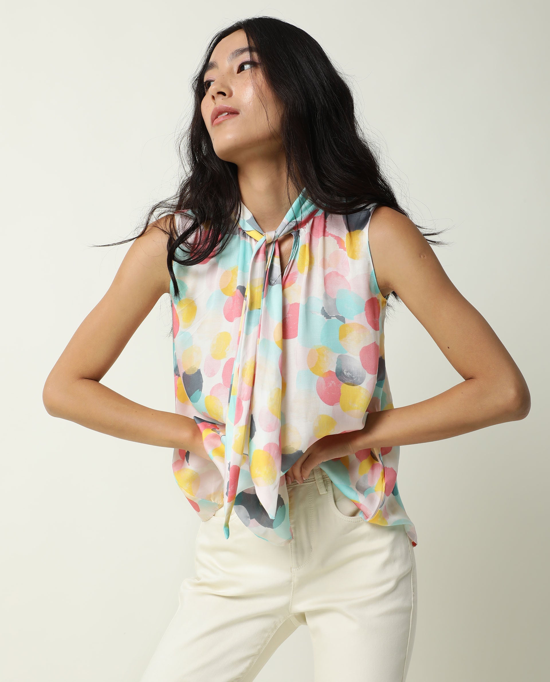 Rareism Womens Isro Pink Top Modal Fabric Regular Fit Sleeveless Mandarin Neck