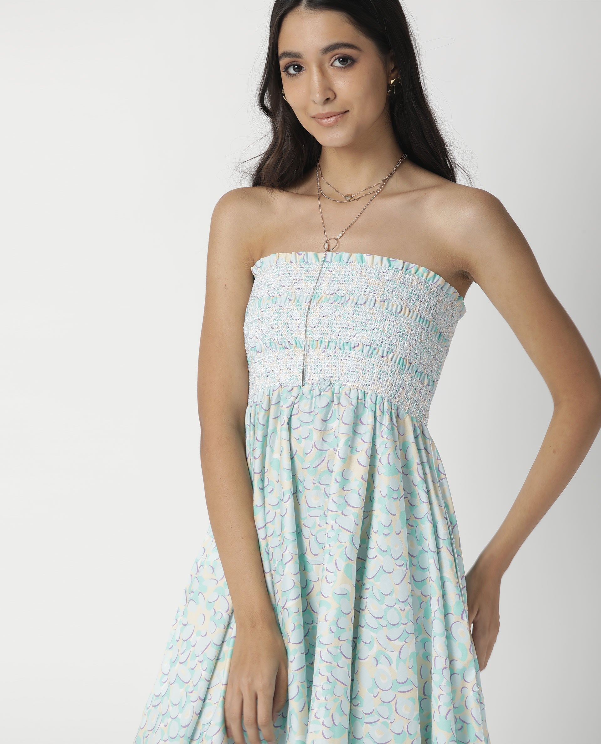 Rareism Women Toki Purple Dress Cotton Satin Fabric Sleeveless Printed