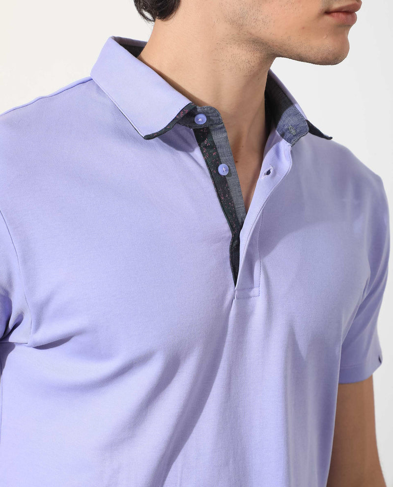 Rare Rabbit Men's Casca Pastel Purple Cotton Fabric Collared Neck Half Sleeves Polo T-Shirt