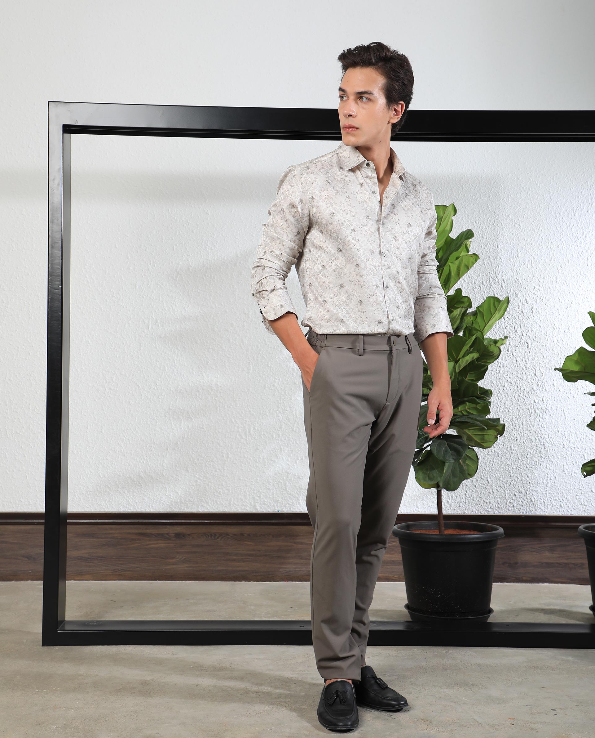 Rare Rabbit Men's Rosem Beige Floral Print Full Sleeves Shirt