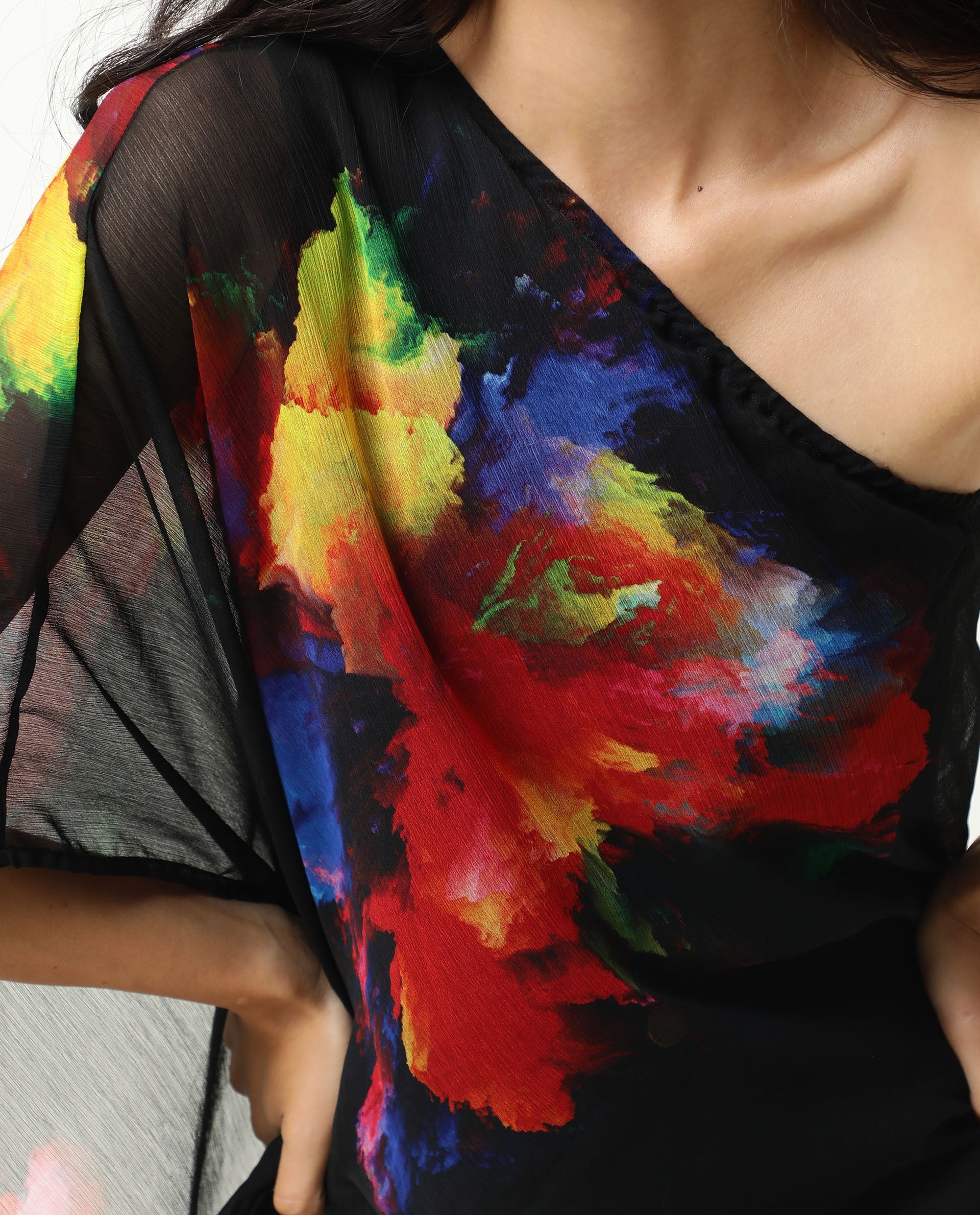 Rareism Womens Propose Black Top Viscose Fabric Regular Fit One Shoulder One Shoulder Neck