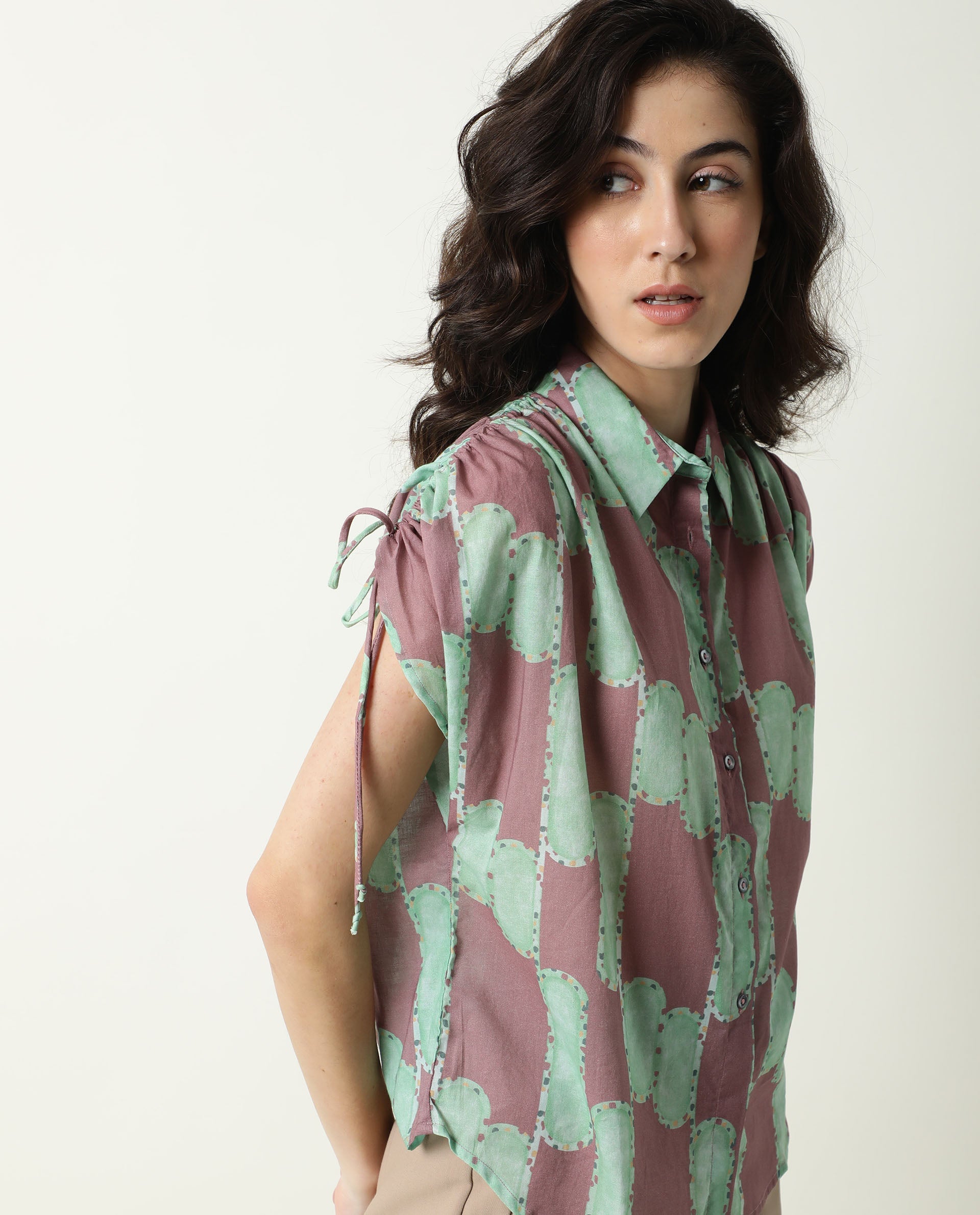 Rareism Womens Hudson Pink Top Cotton Fabric Regular Fit Extended Sleeves Collared Neck