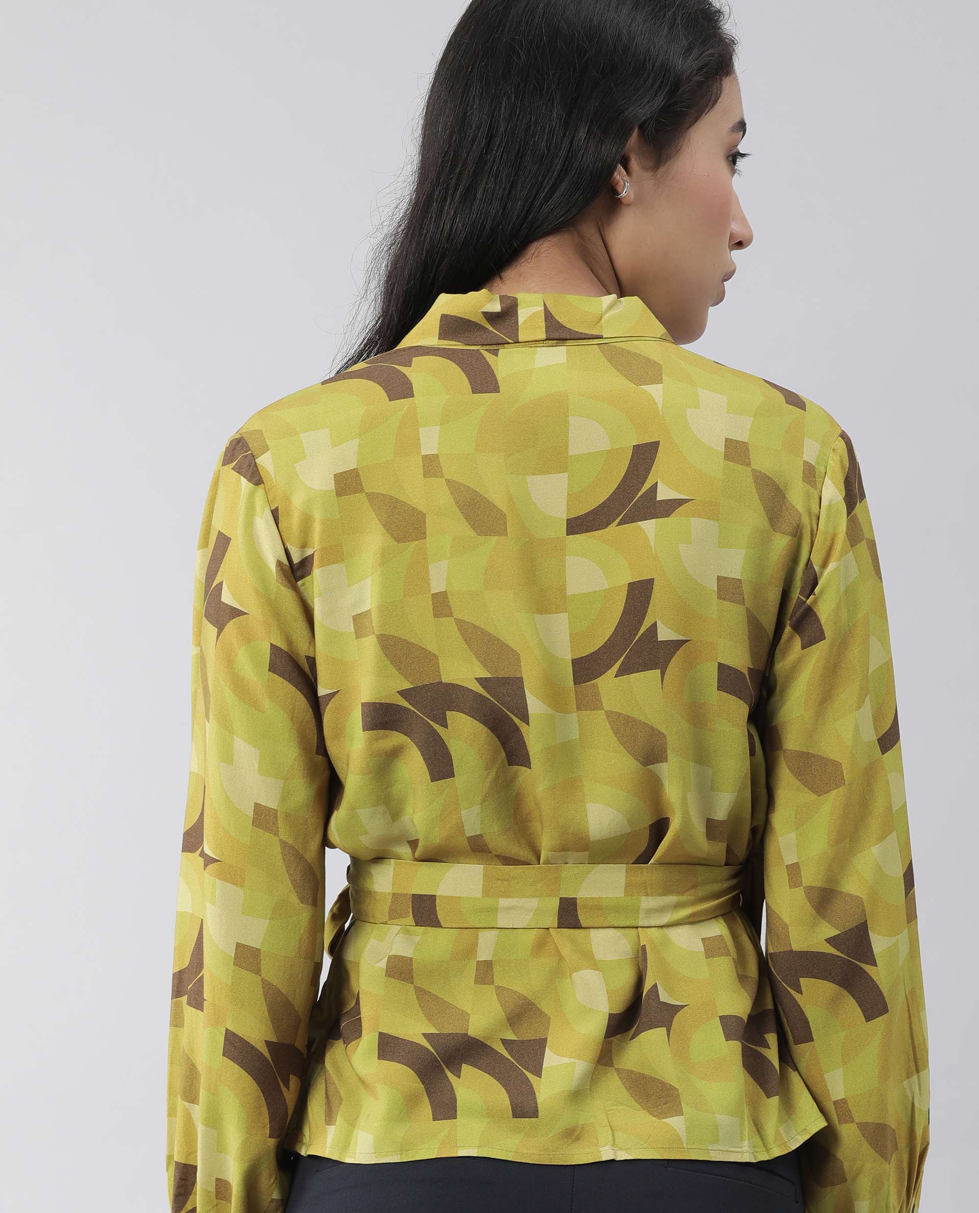 Rareism Women Pixie Green Top Full Sleeves Printed