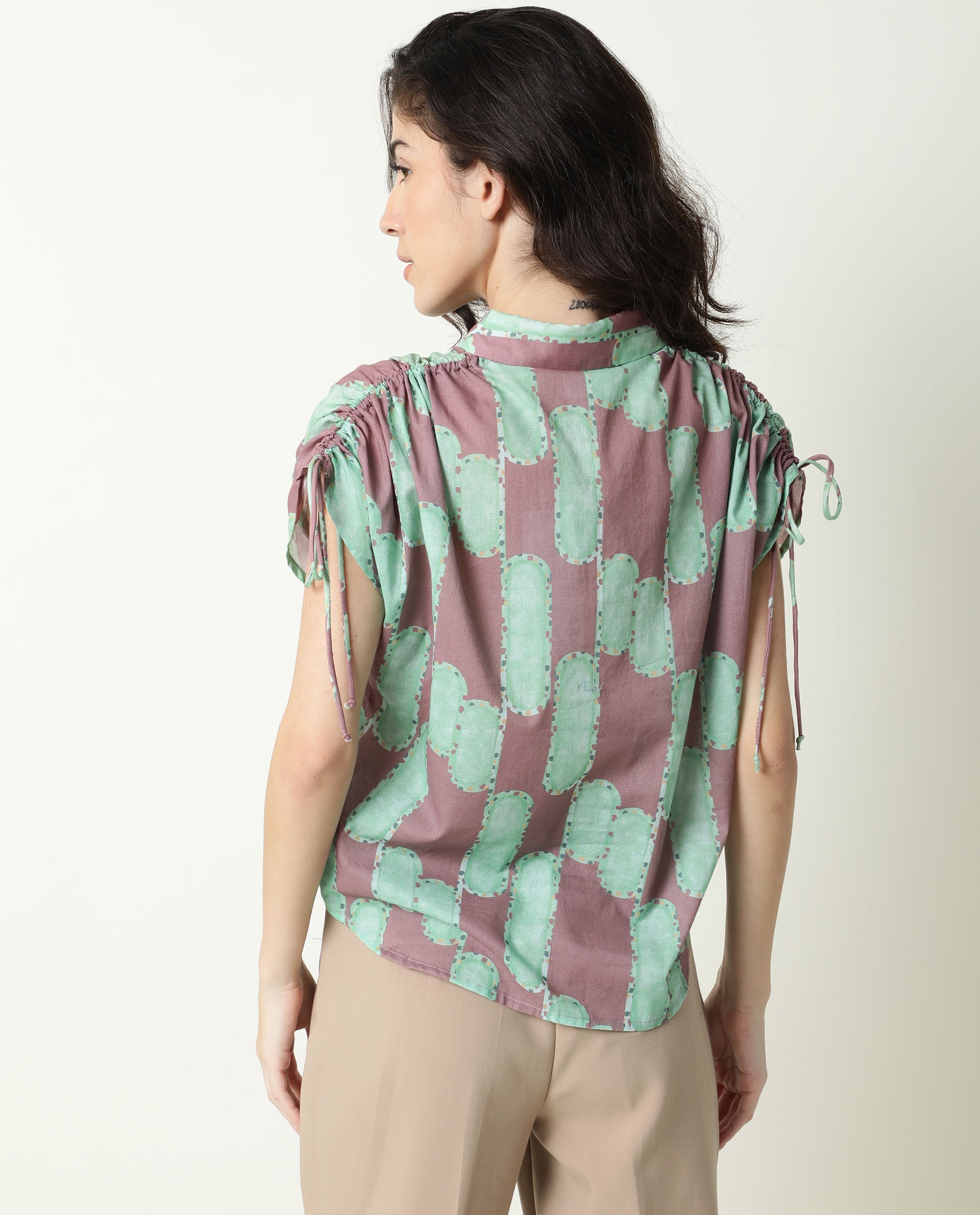 Rareism Womens Hudson Pink Top Cotton Fabric Regular Fit Extended Sleeves Collared Neck