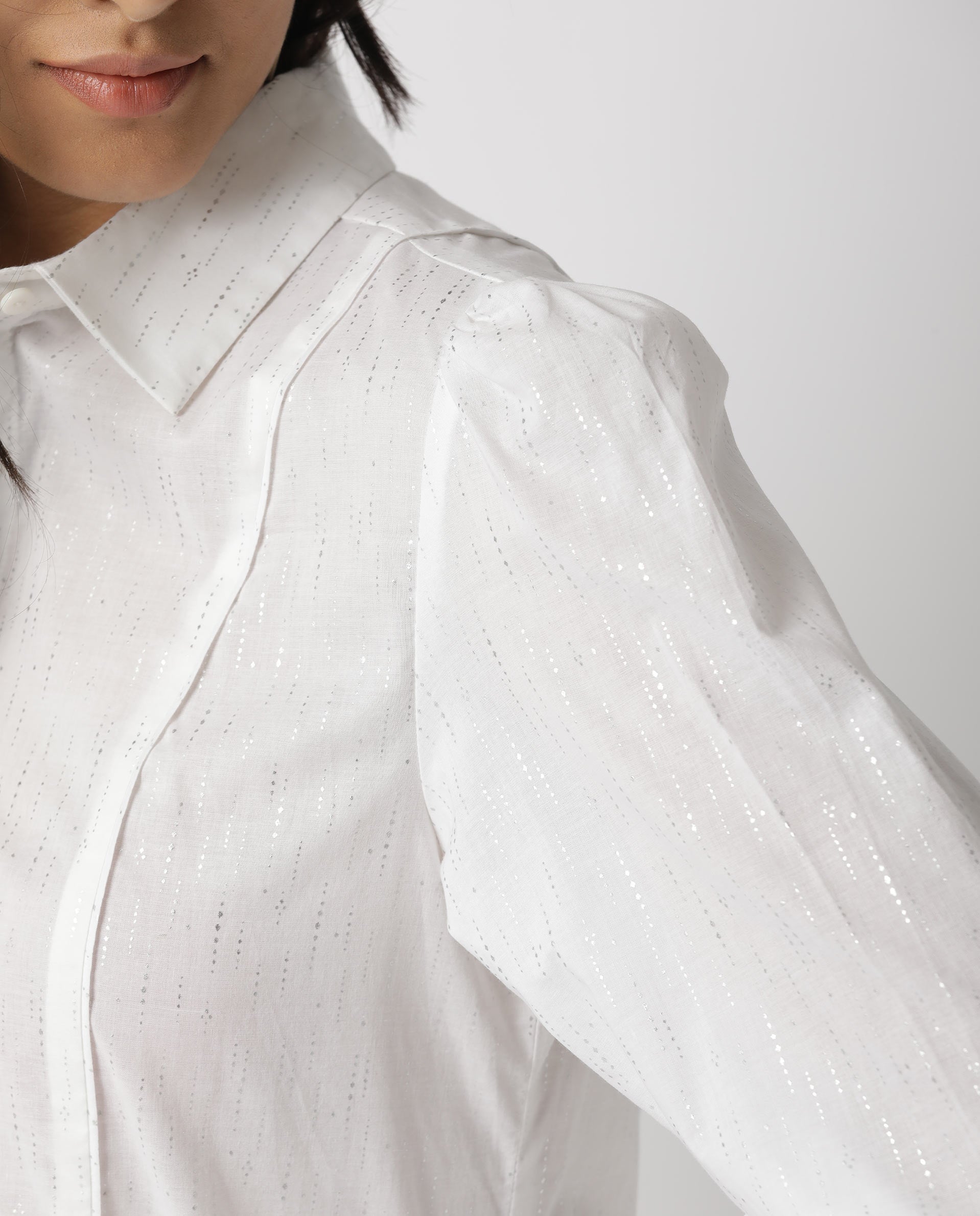 Rareism Women Camelo White Cotton Fabric Regular Fit Shirt Collar Full Sleeves Solid Top