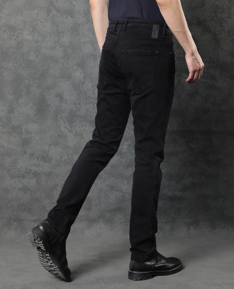 Rare Rabbit Men's Astra Black Rinse Wash Mid-Rise Slim Fit Jeans