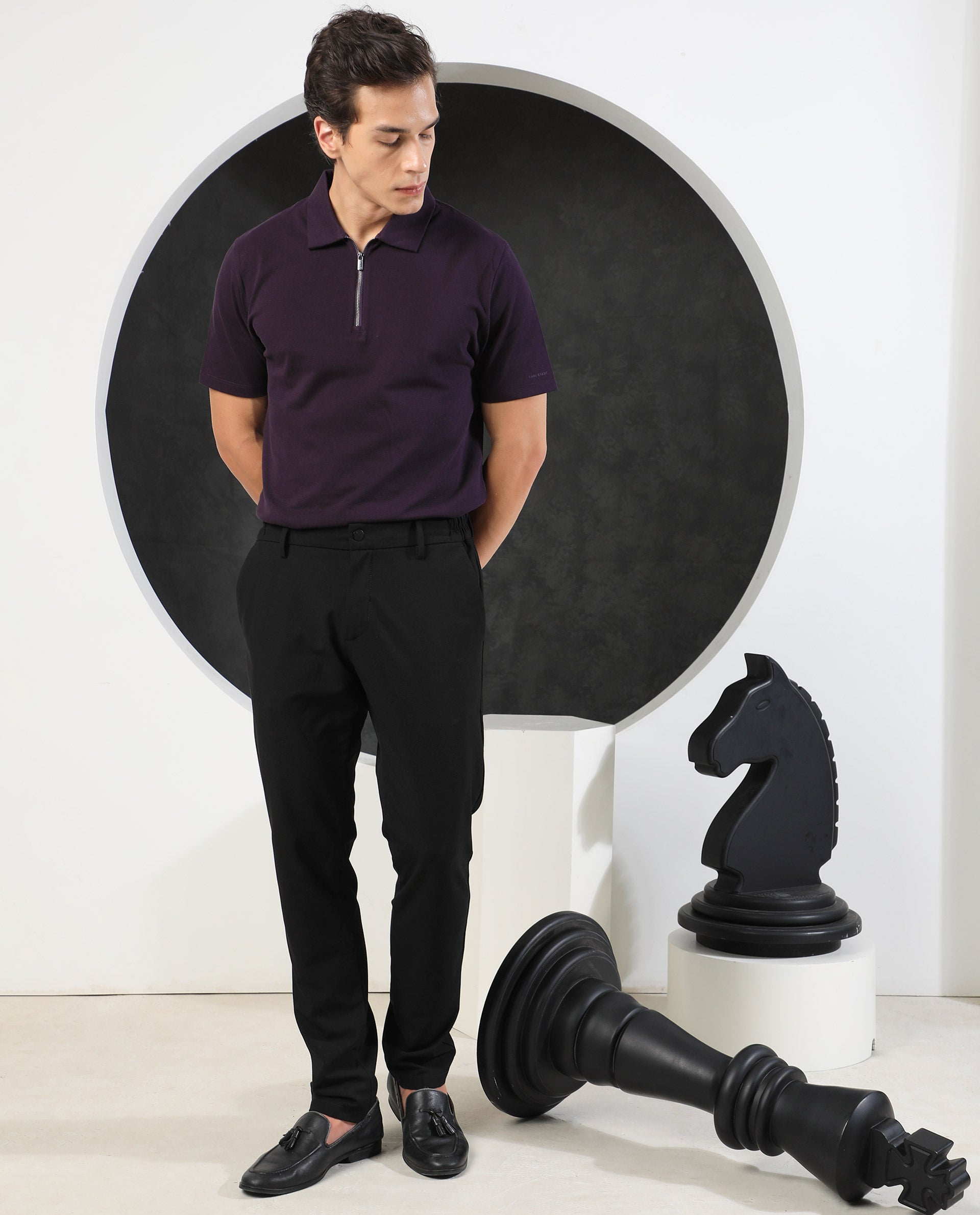 maroon and black polo shirt