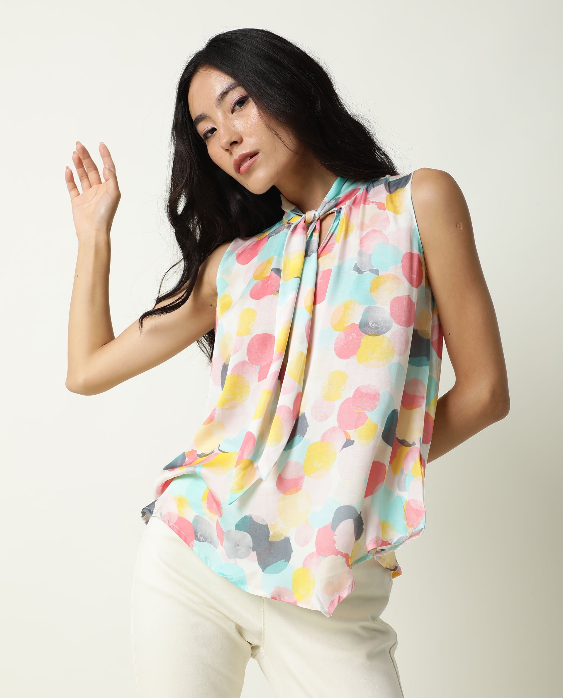 Rareism Womens Isro Pink Top Modal Fabric Regular Fit Sleeveless Mandarin Neck