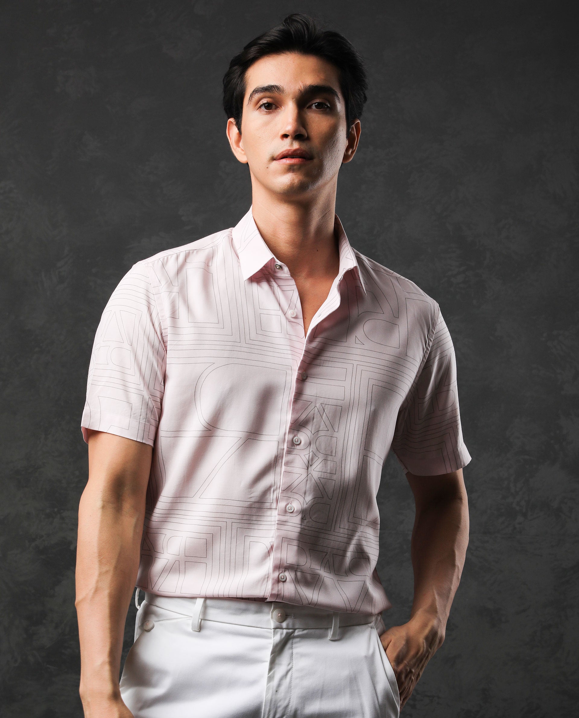 RARE RABBIT MEN'S MALFOR SS PASTEL PINK SHIRT SHORT SLEEVES COLLARED NECK  PRINT