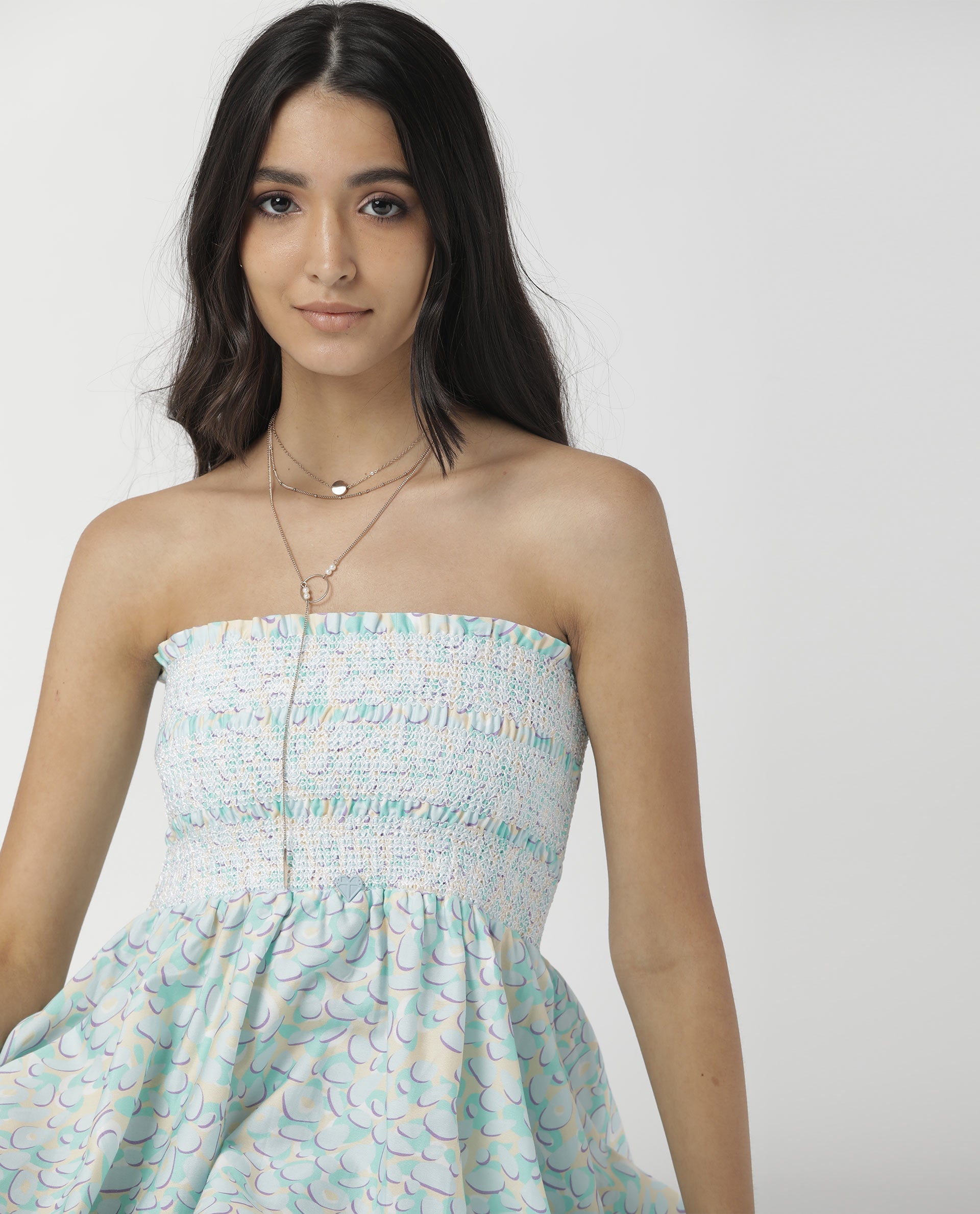 Rareism Women Toki Purple Dress Cotton Satin Fabric Sleeveless Printed