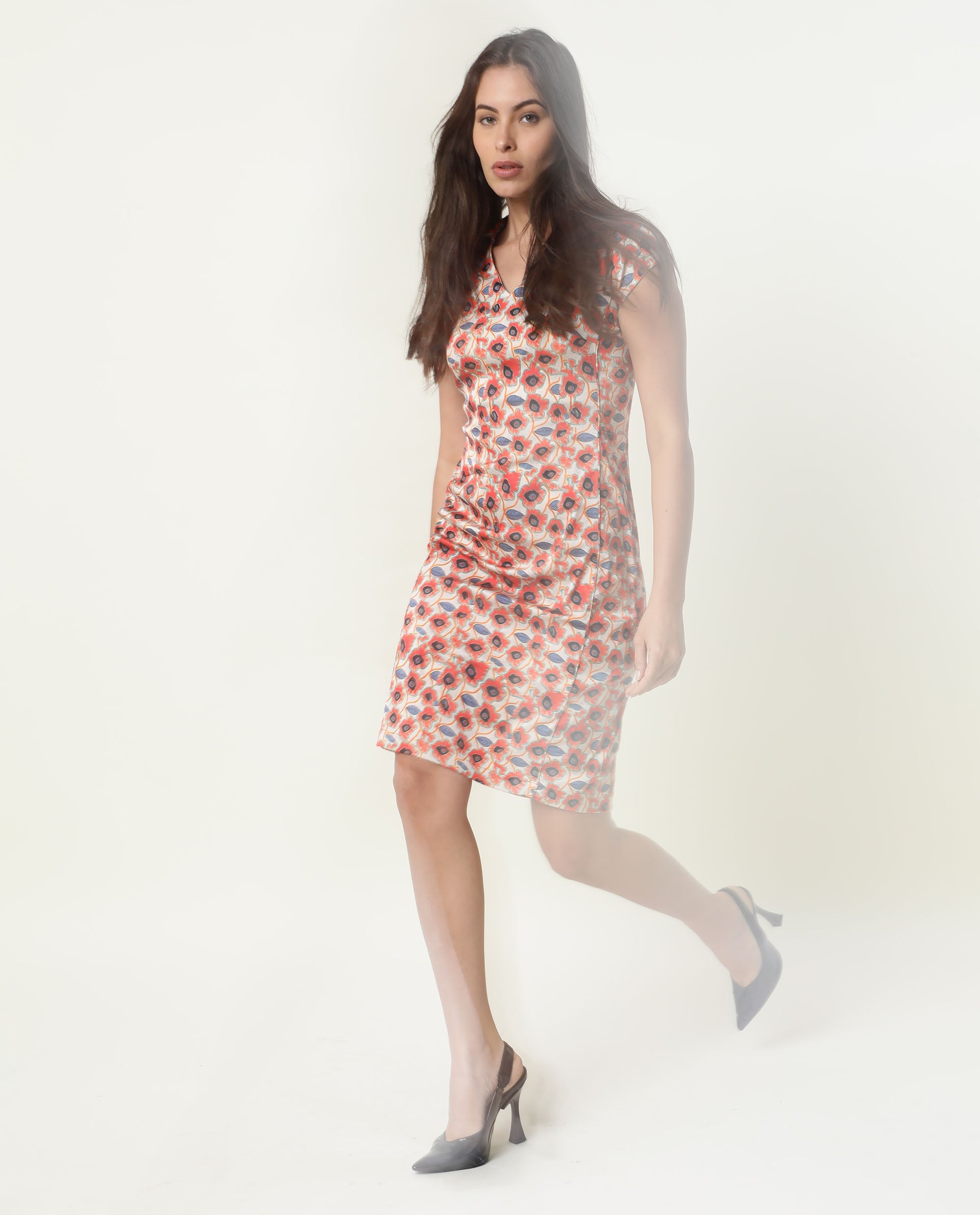 Rareism Women Orleans Beige Shirt Collar Cap Sleeves Mini Dress