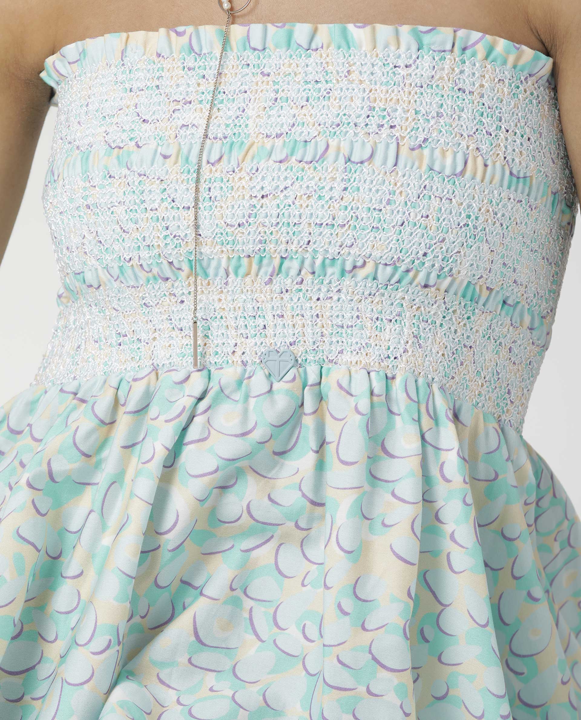 Rareism Women Toki Purple Dress Cotton Satin Fabric Sleeveless Printed