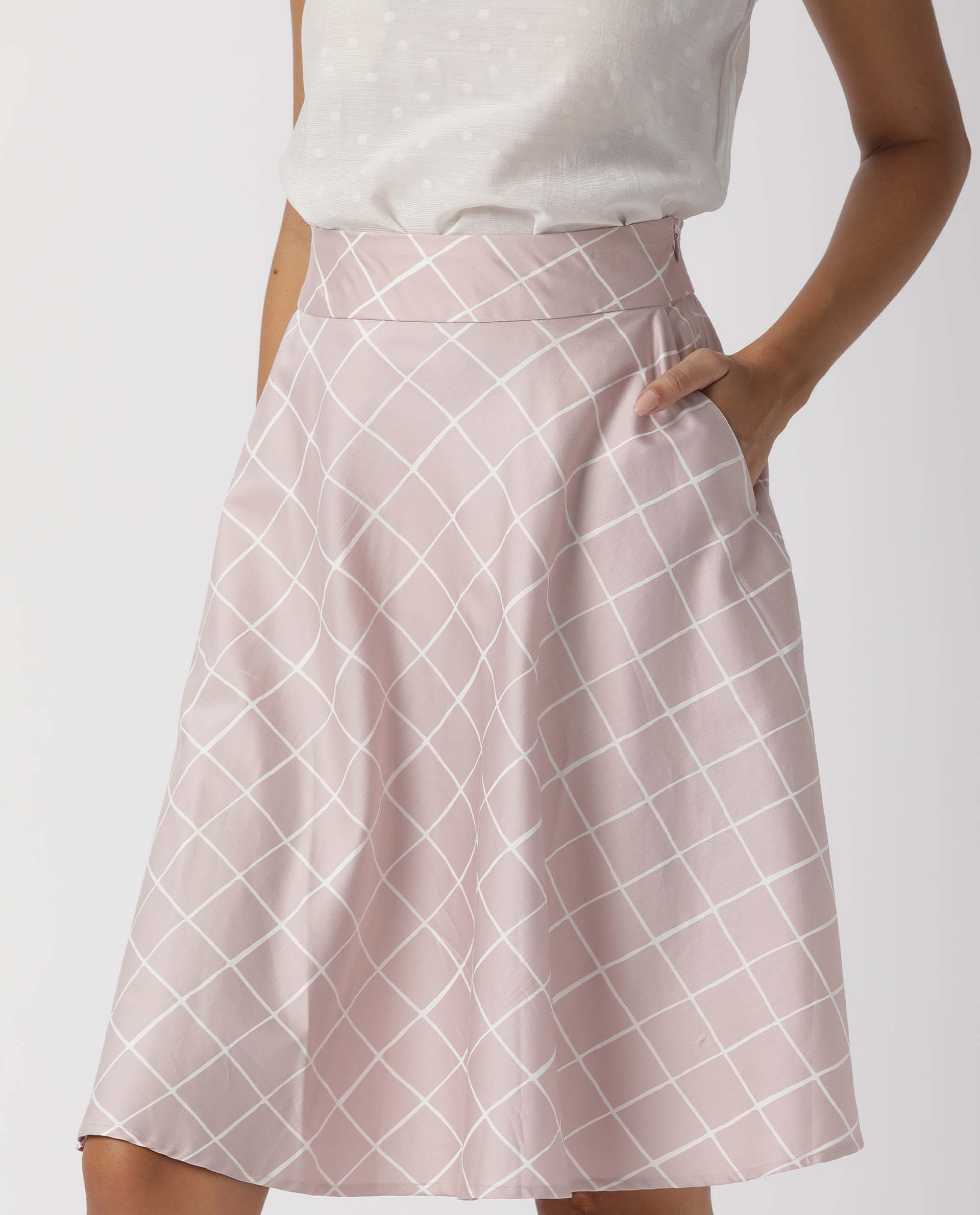 Rareism Womens Dent Pink Skirt Modal Satin Fabric Regular Fit Zipper Closure High Rise Waist Rise Knee Length