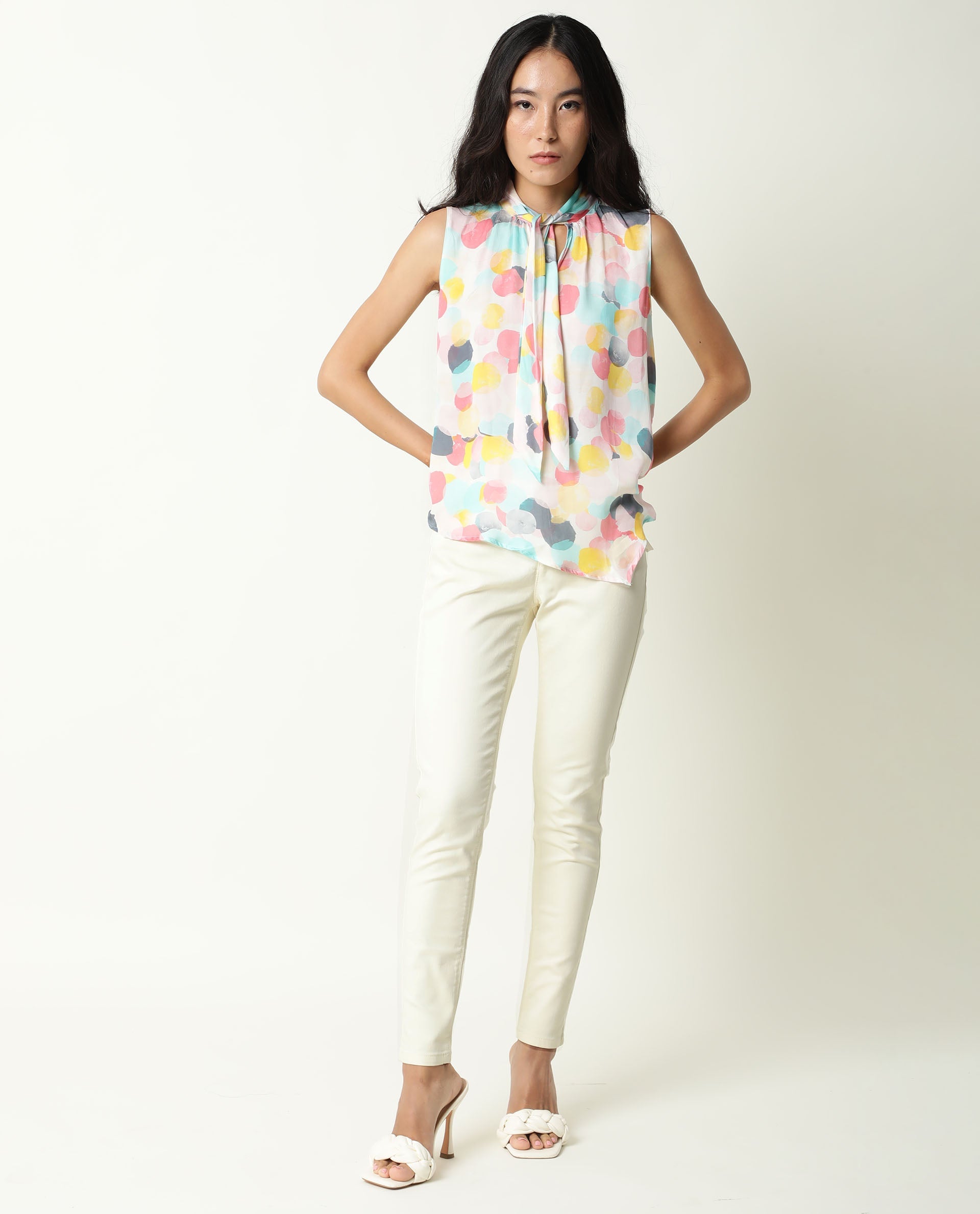 Rareism Womens Isro Pink Top Modal Fabric Regular Fit Sleeveless Mandarin Neck