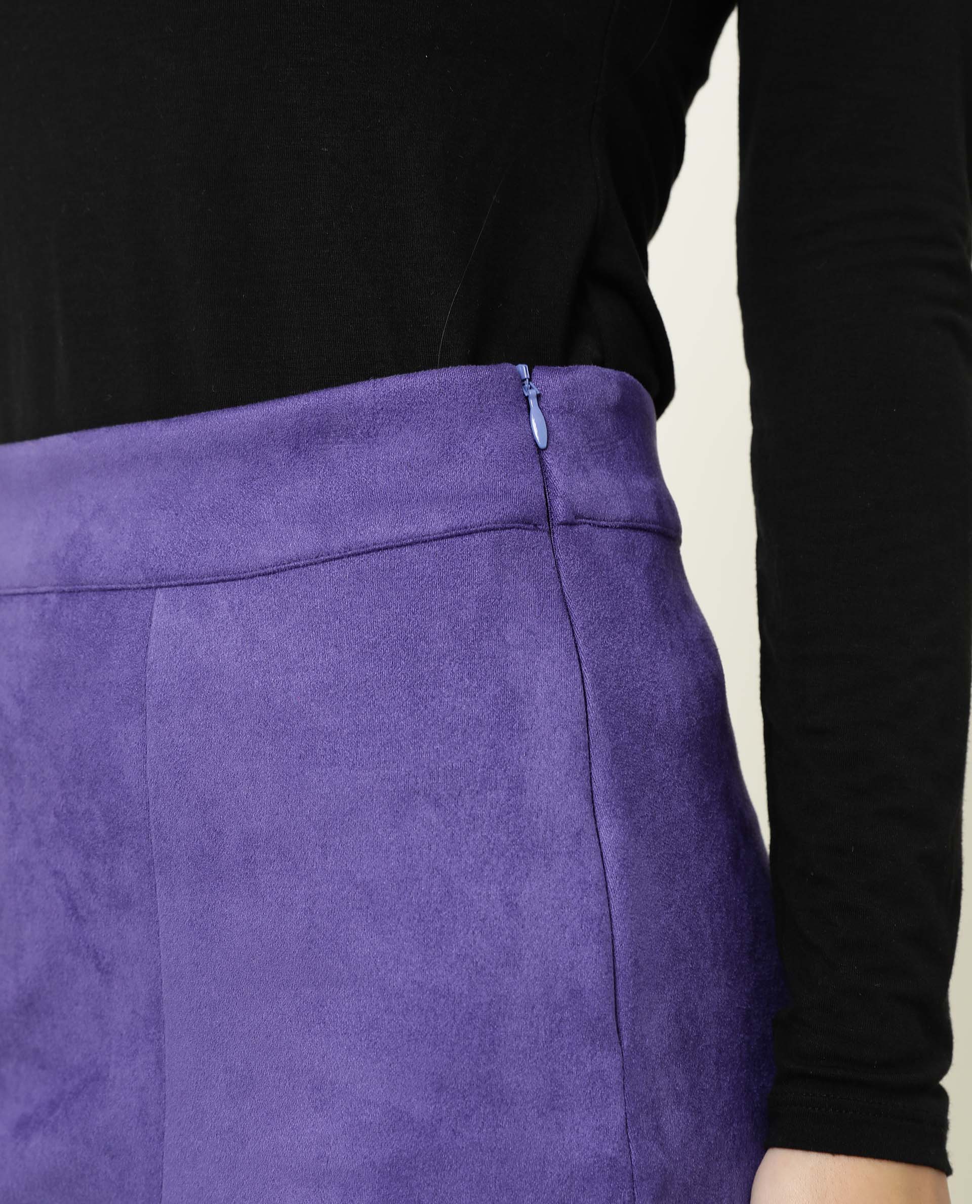 Rareism Women Rame Purple Polyester Fabric Regular Fit High Rise Solid Midi Skirt