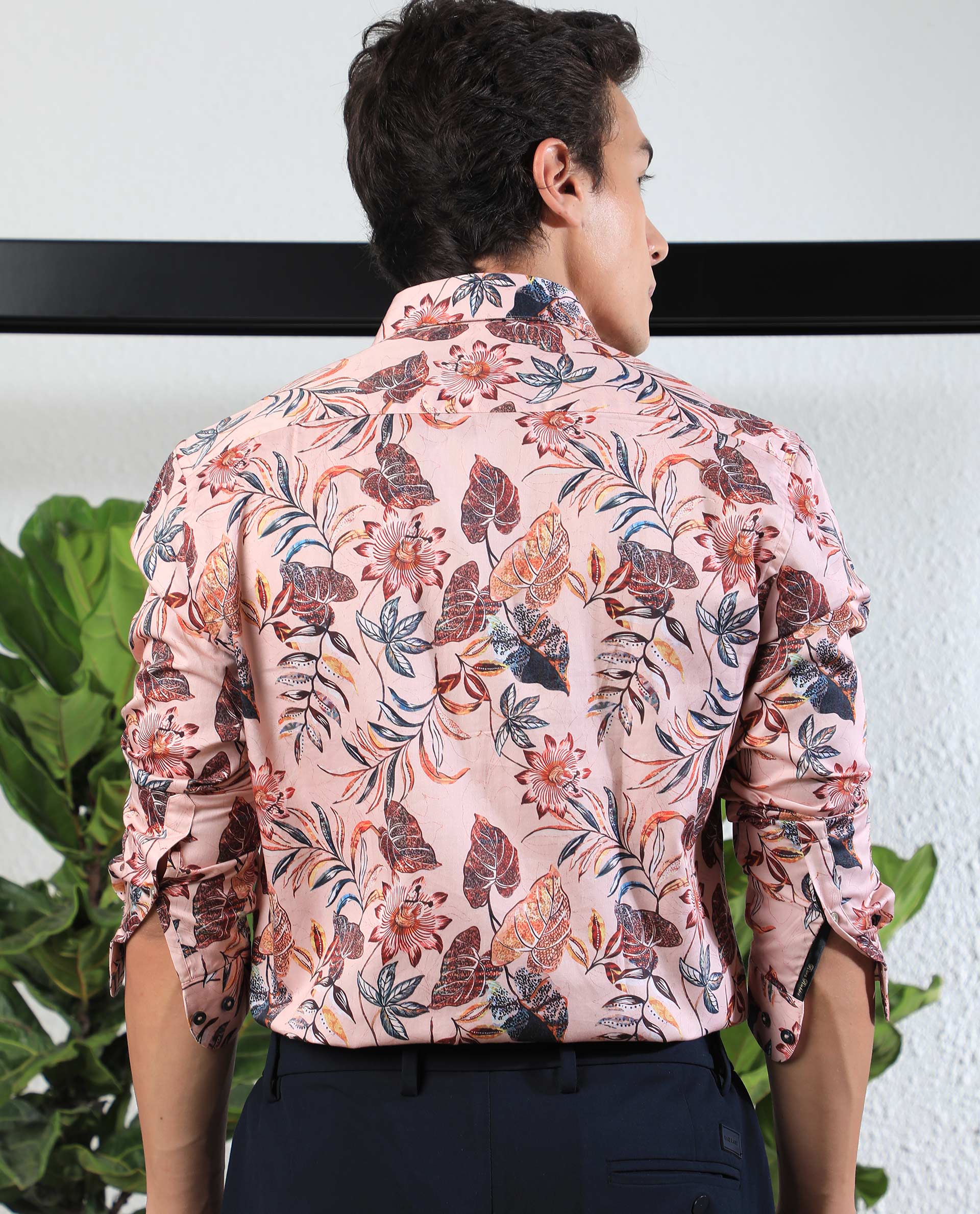 Rare Rabbit Men's Misons Pink Cotton Fabric Floral Print Full Sleeves Shirt