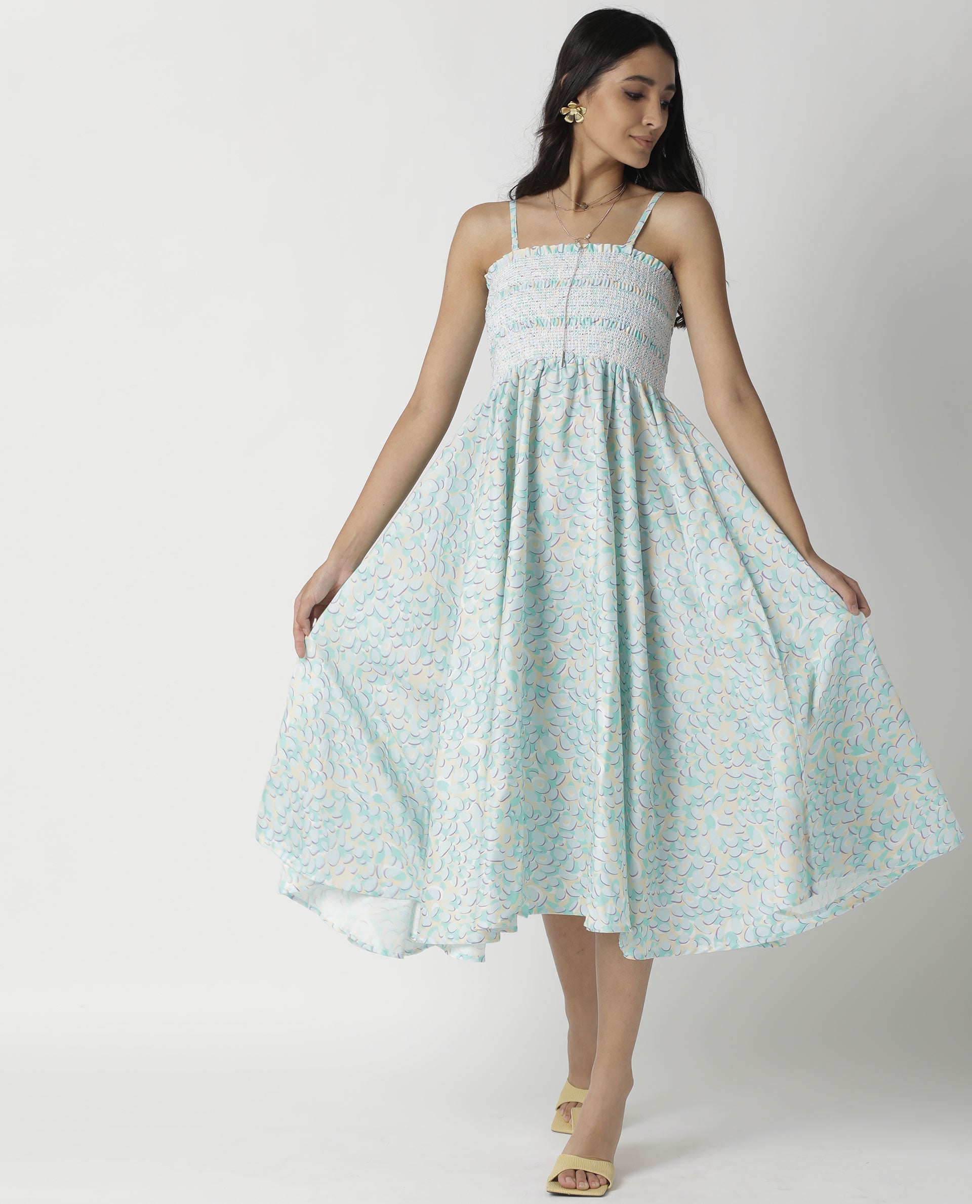 Rareism Women Toki Purple Dress Cotton Satin Fabric Sleeveless Printed