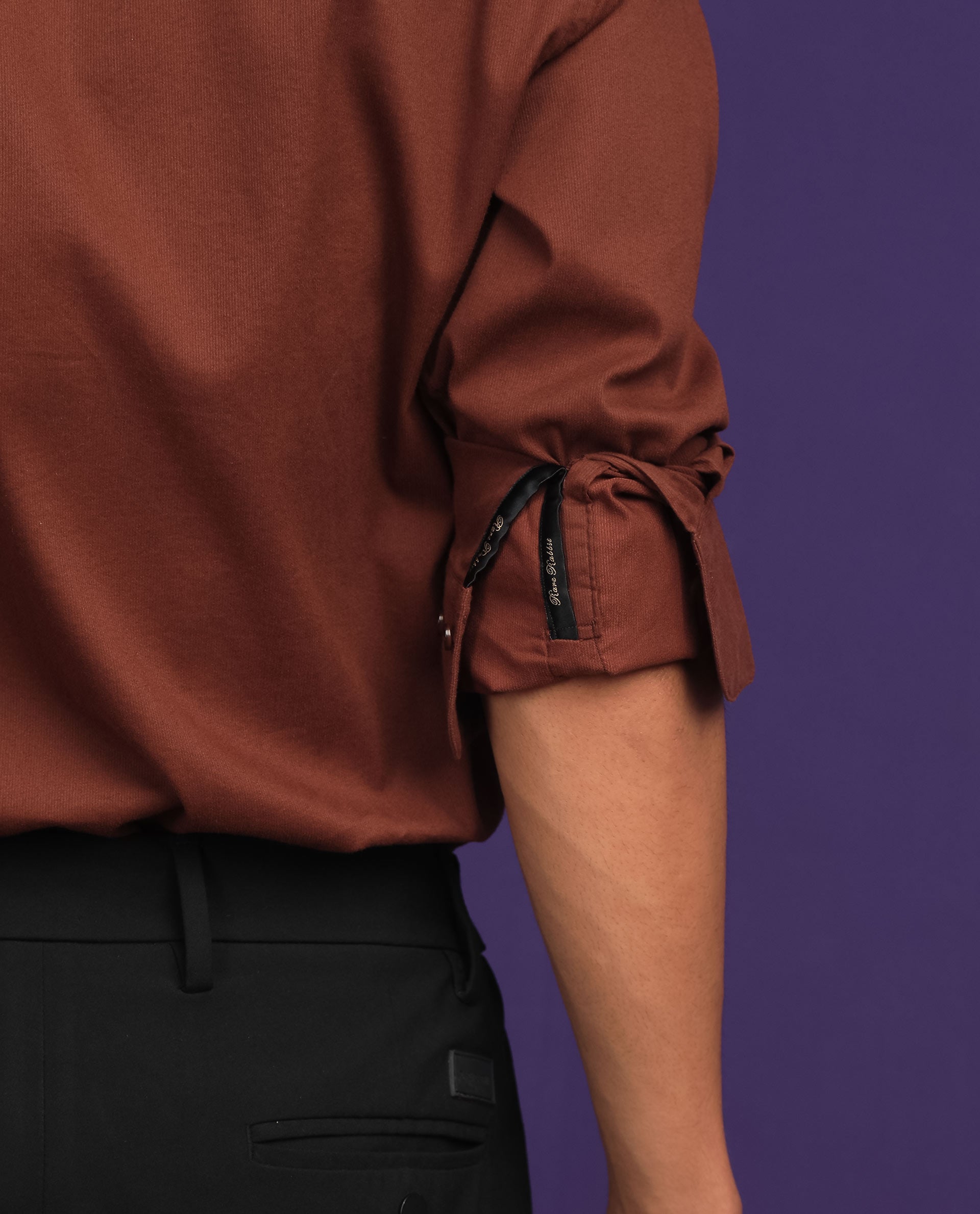 Rare Rabbit Men's Bicton Brown Cotton Lycra Fabric Full Sleeves Solid Twill Shirt