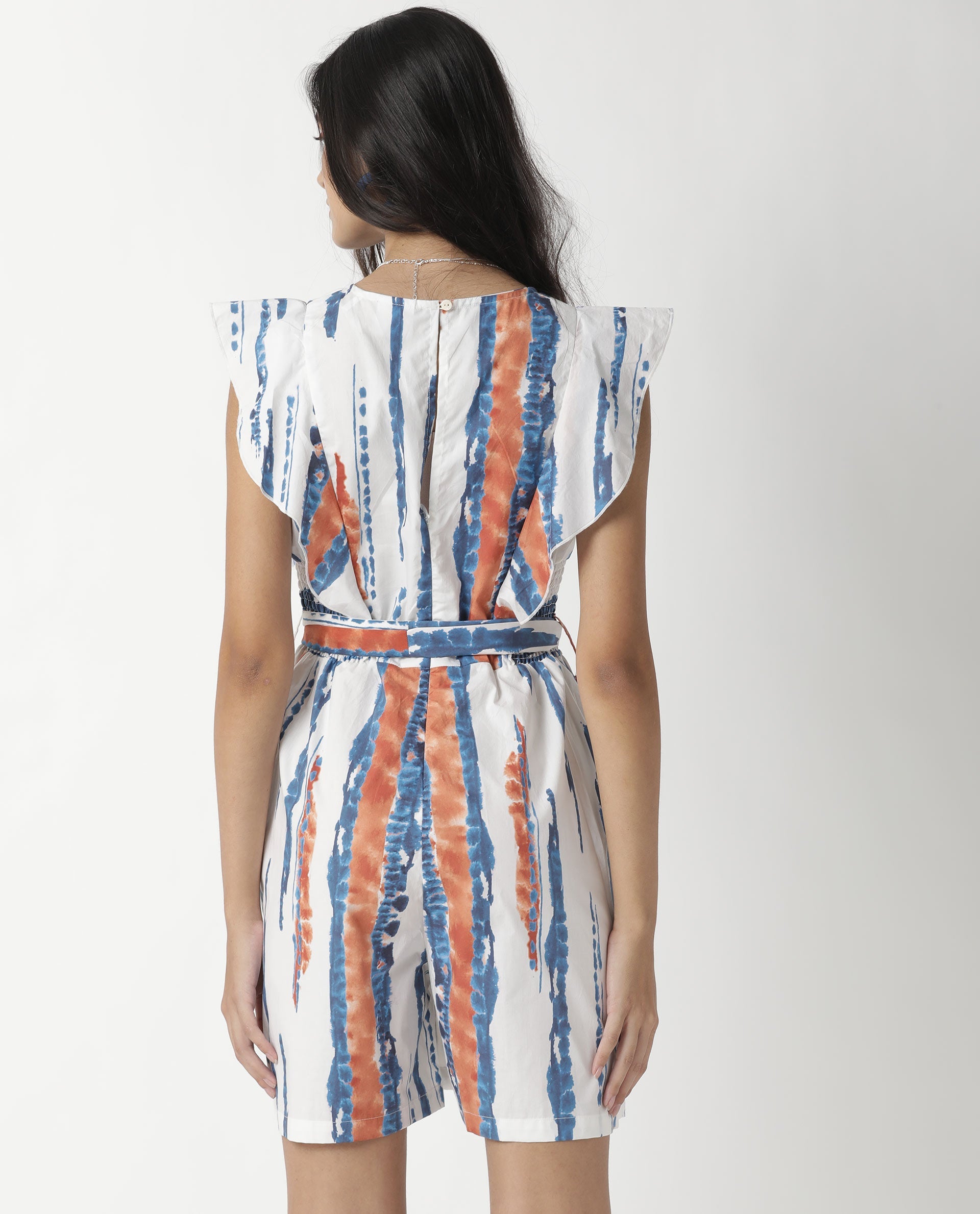 Rareism Women Camera Off White Cotton Fabric Regular Fit V-Neck Solid Playsuit