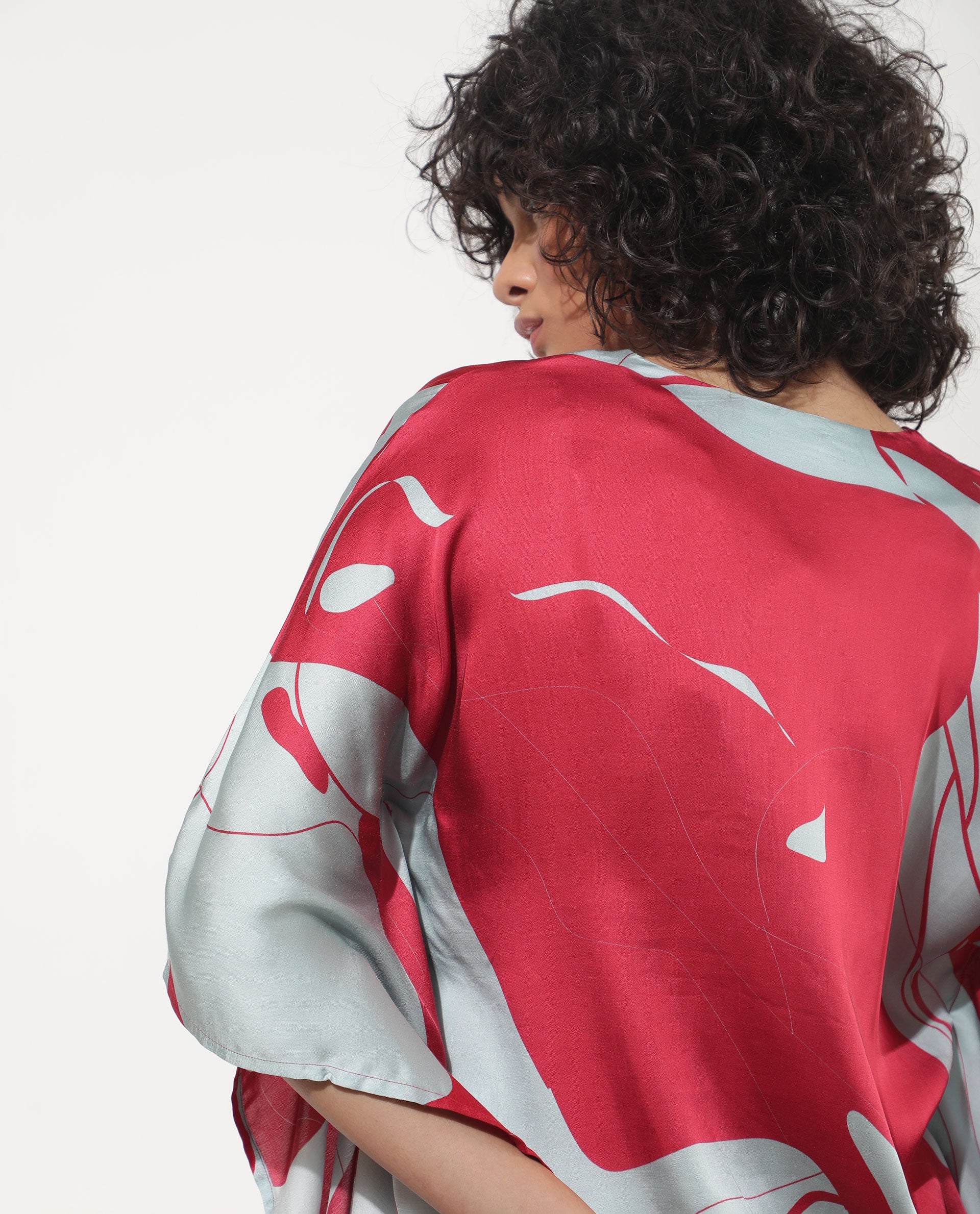 Rareism Women Alyse Maroon Modal Fabric Regular Fit V-Neck Half Sleeves Abstract Print Top