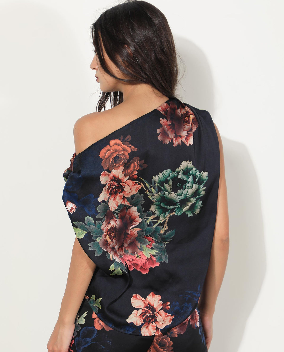 Rareism Women Florent Black Polyester Fabric Off Shoulder Sleeveless Regular Fit Floral Print Top