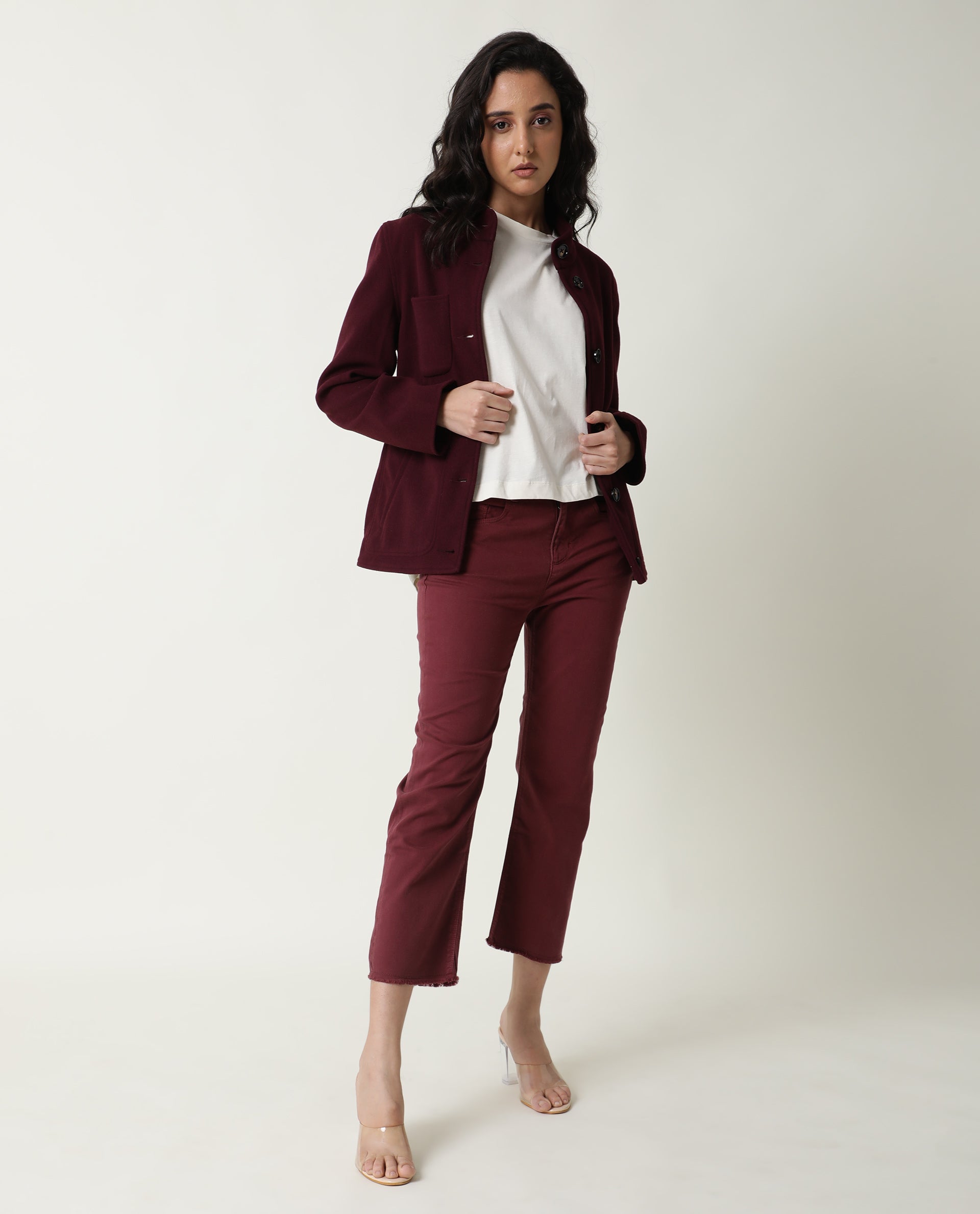 Rareism Women Osmo Off White Cotton Fabric Relaxed Fit Round Neck 3/4Th Sleeves Solid Top