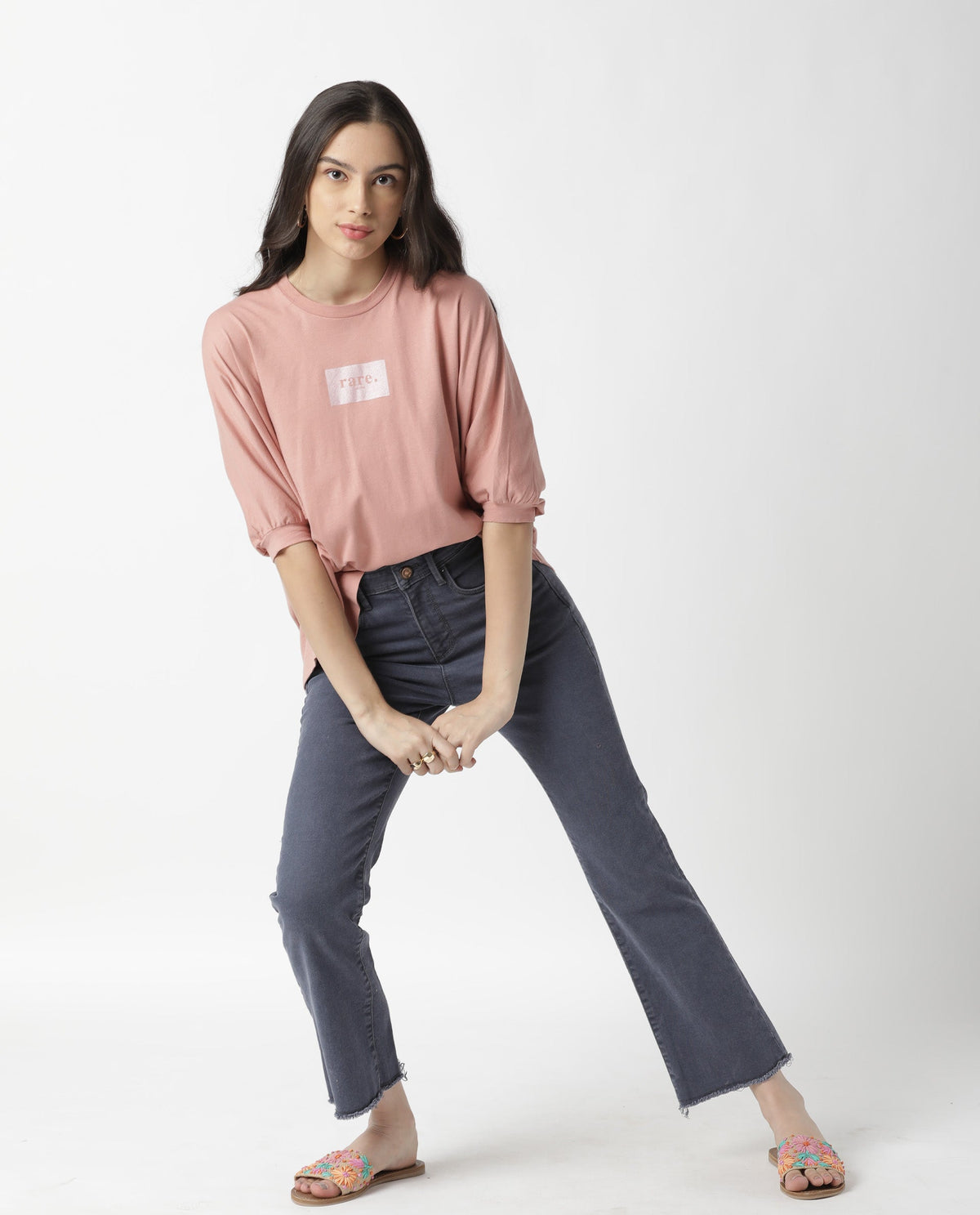 Rareism Womens Hooda 2 Pink T-Shirt Round Neck 3/4Th Sleeve