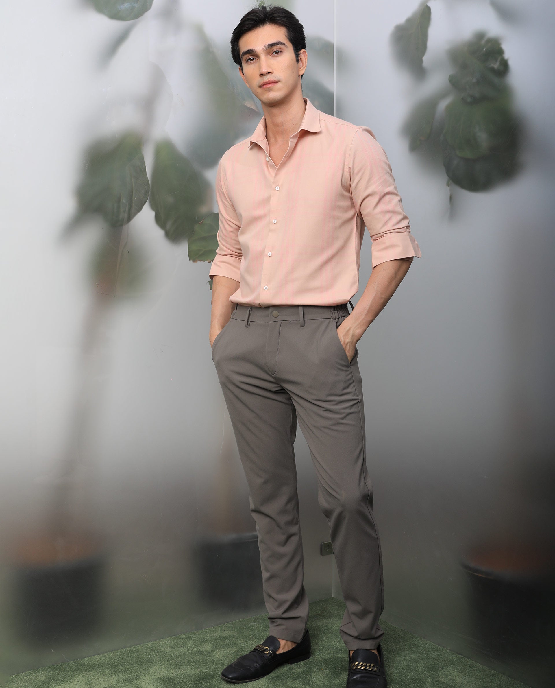 Rare Rabbit Men's Carnet Dusky Pink Cotton Polyester Fabric Full Sleeves Checks Shirt