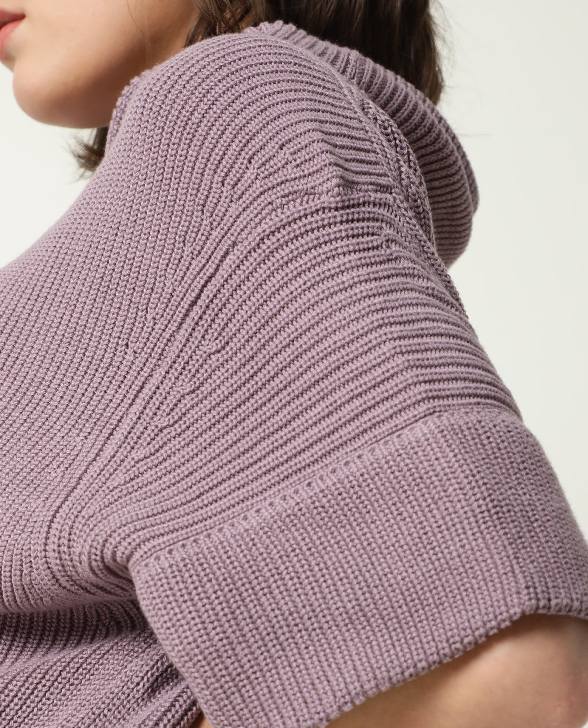 Rareism Women Daffy Purple Cotton Fabric Half Sleeves Relaxed Fit Solid Cowl Neck Sweater