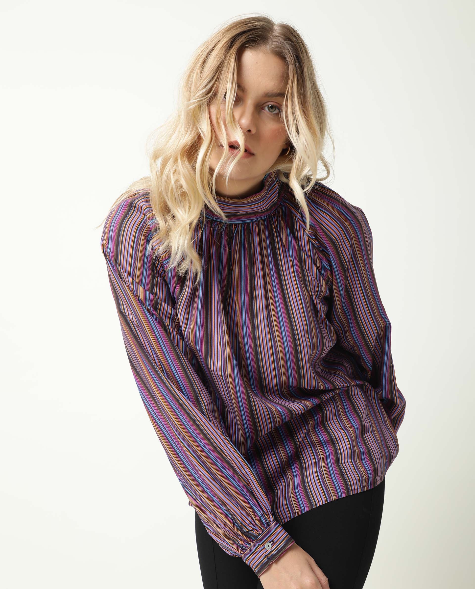 Rareism Womens Autumn Multi Color Top Polycotton Fabric Full Sleeves High Neck