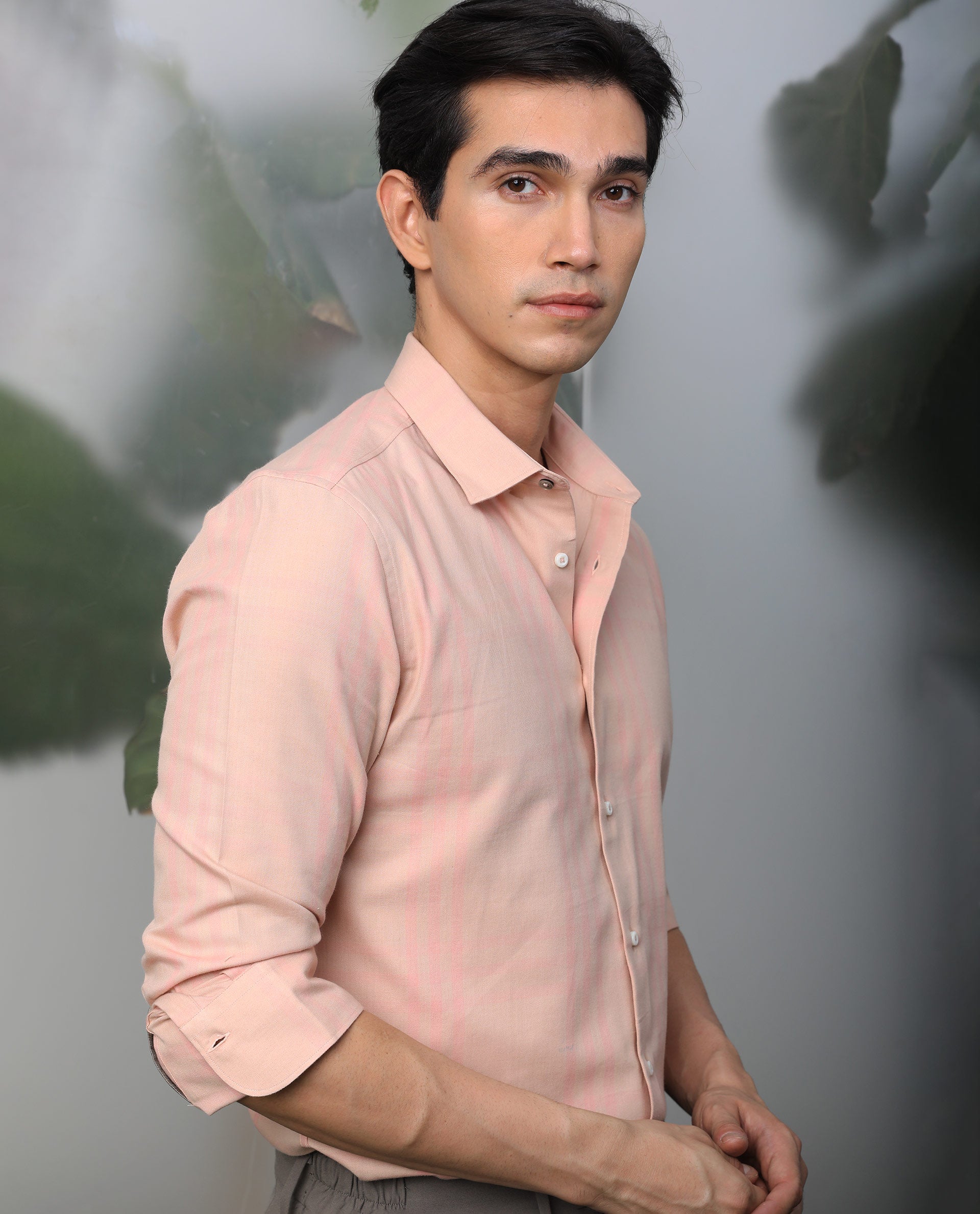 Rare Rabbit Men's Carnet Dusky Pink Cotton Polyester Fabric Full Sleeves Checks Shirt