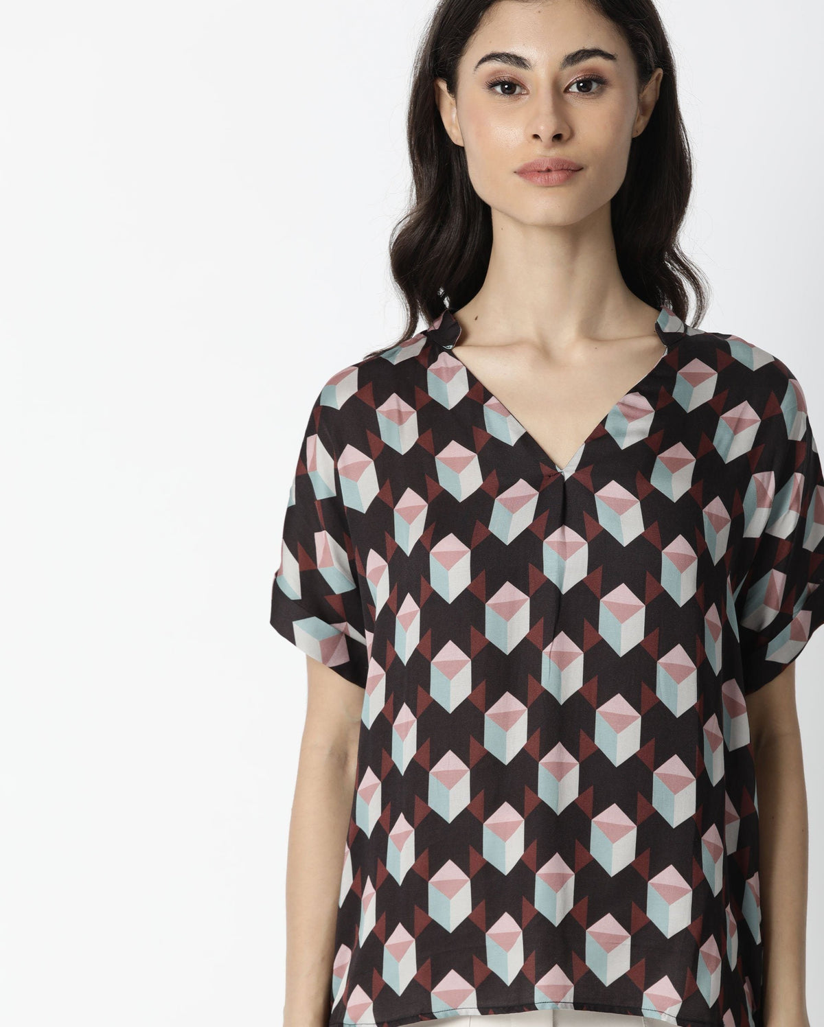 Rareism Women Ringo Brown Top Full Sleeves Printed