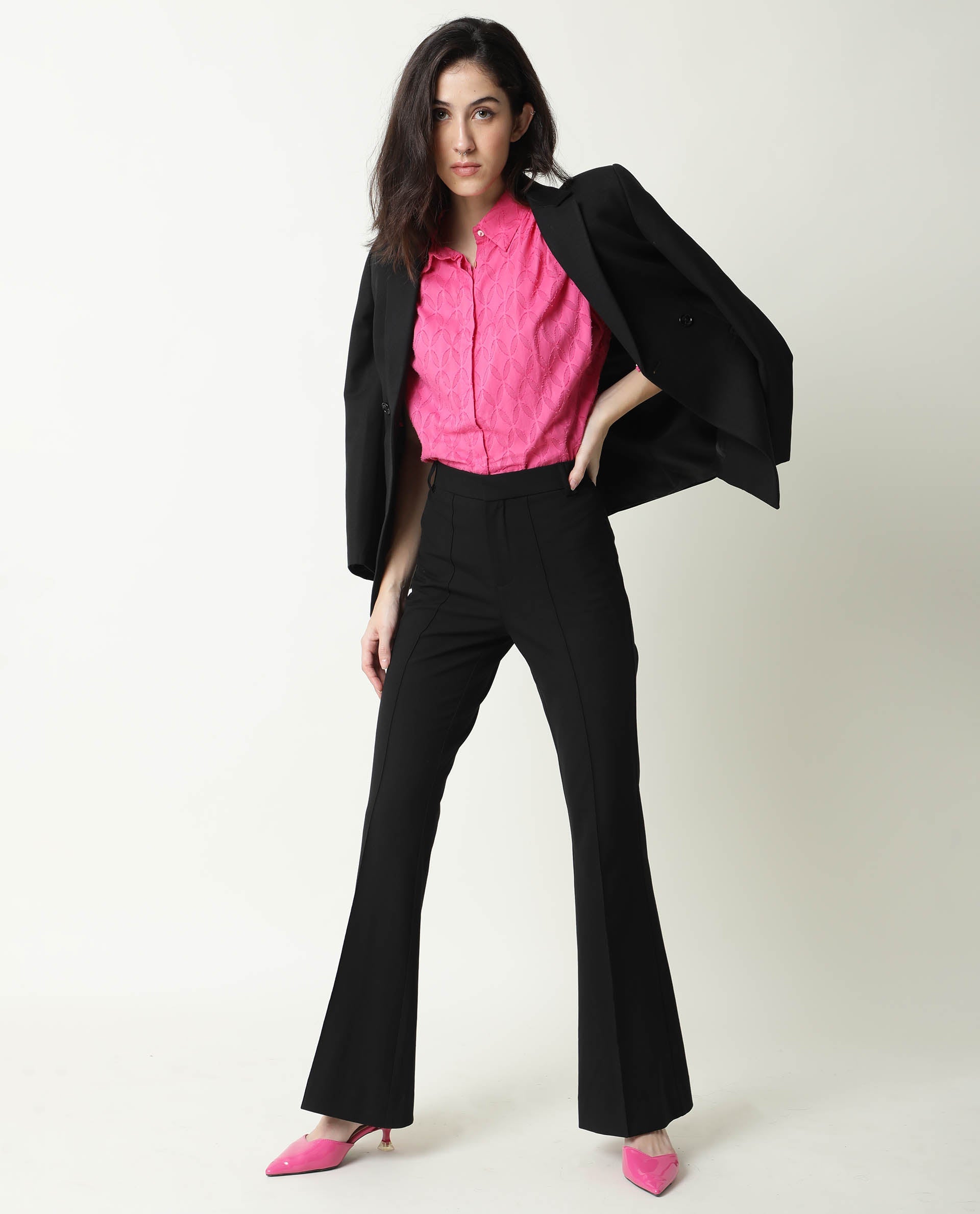 Rareism Womens Majesty Pink Top Cotton Fabric Comfortable Fit Half Sleeve Collared Neck